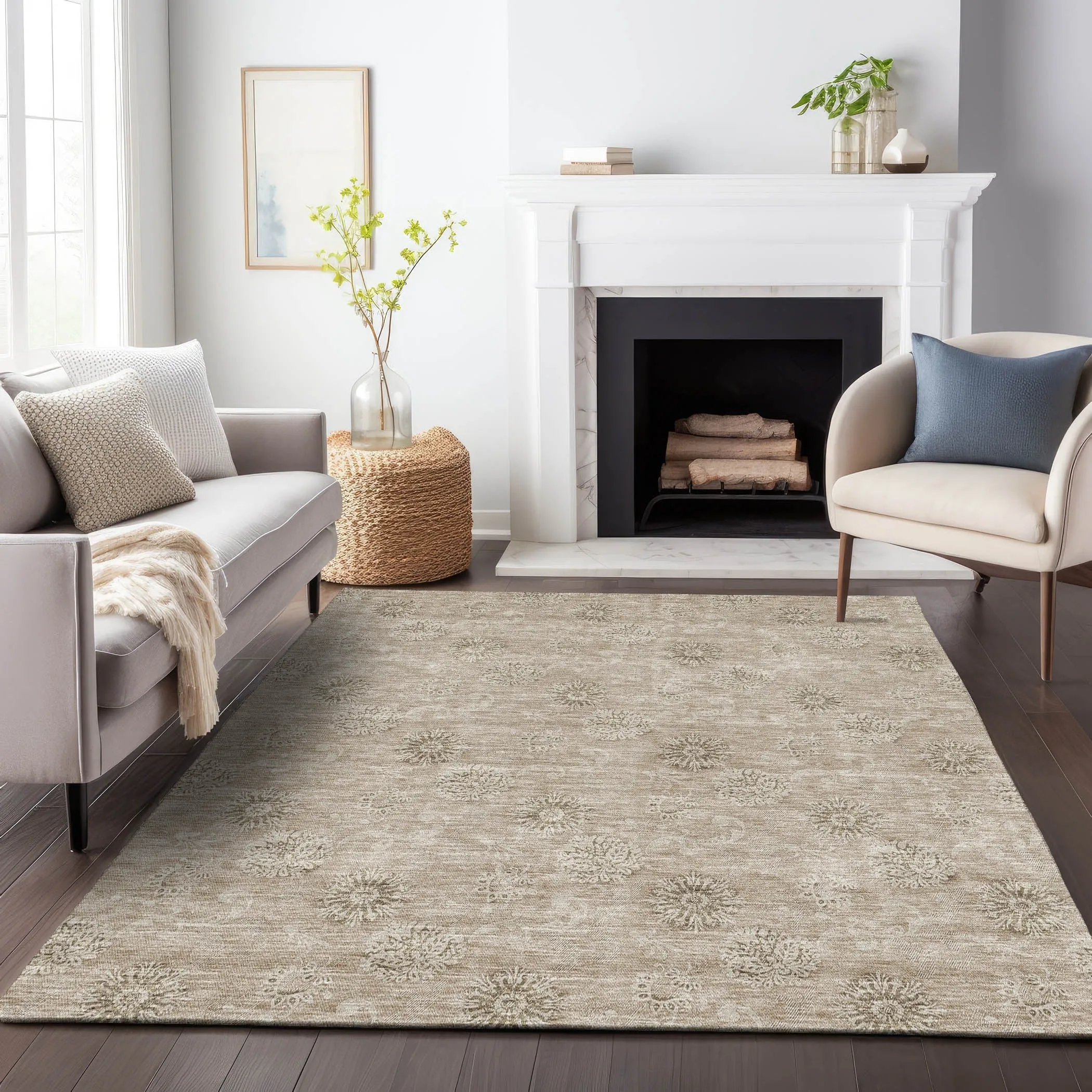 Machine Washable Indoor/ Outdoor Chantille Floral Burst Rug