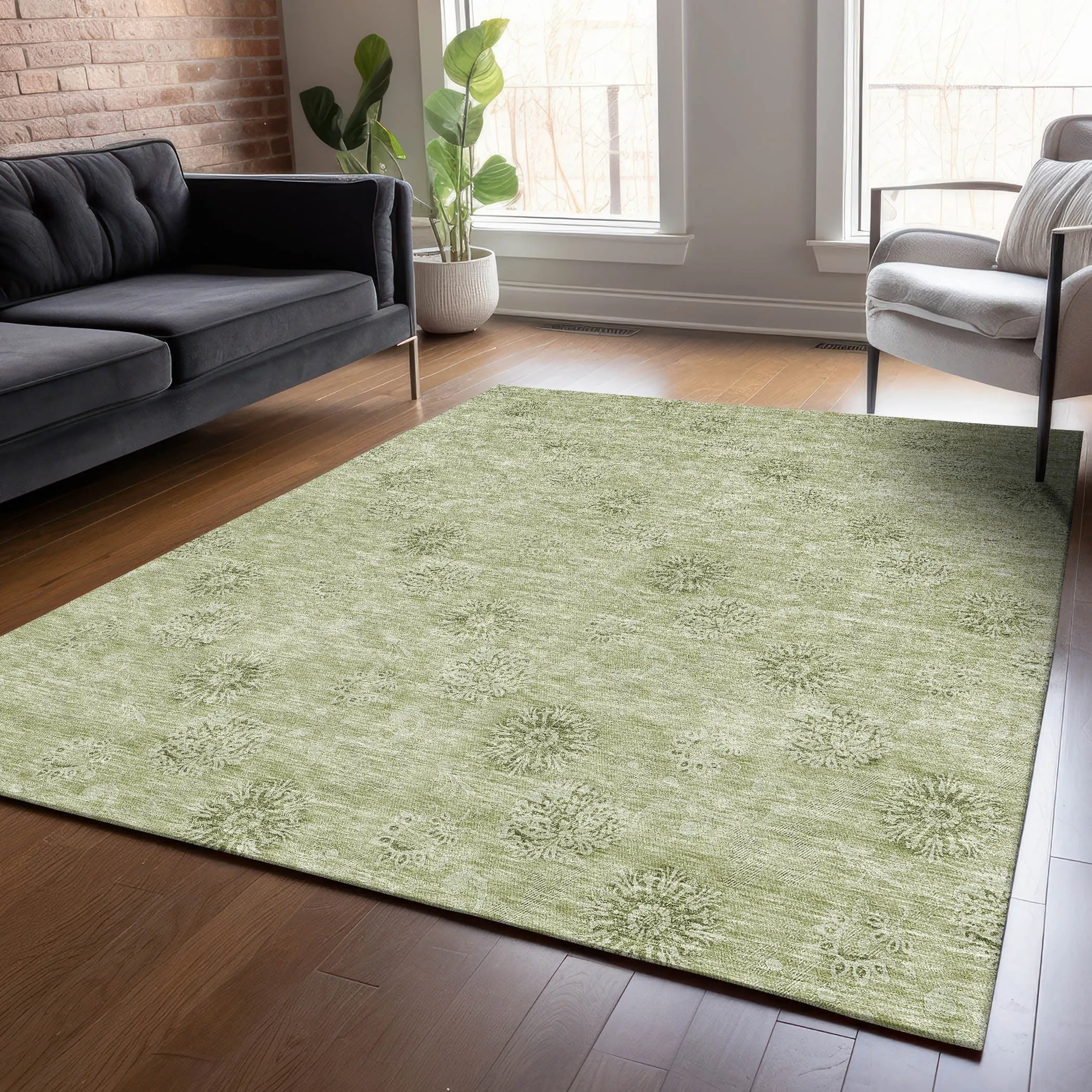 Machine Washable Indoor/ Outdoor Chantille Floral Burst Rug