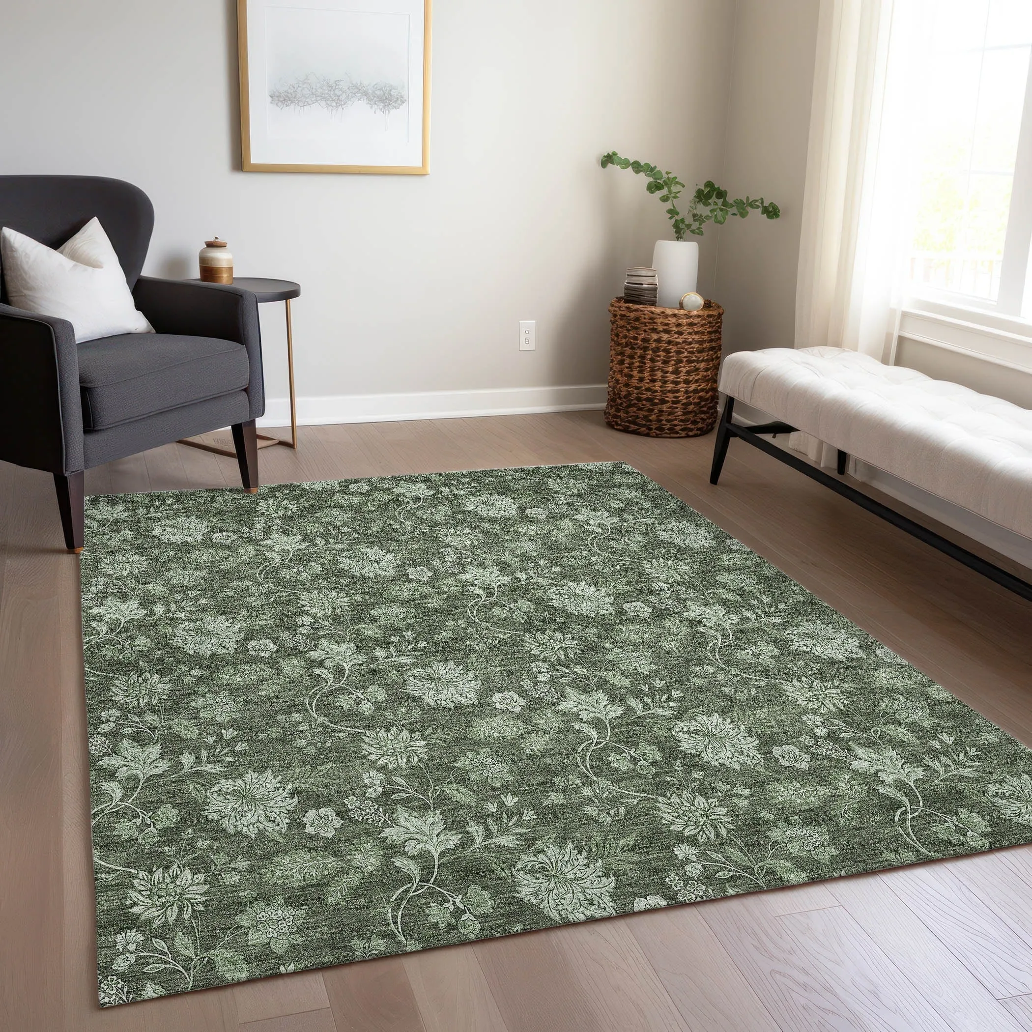 Machine Washable Indoor/ Outdoor Chantille Floral Farmhouse Rug
