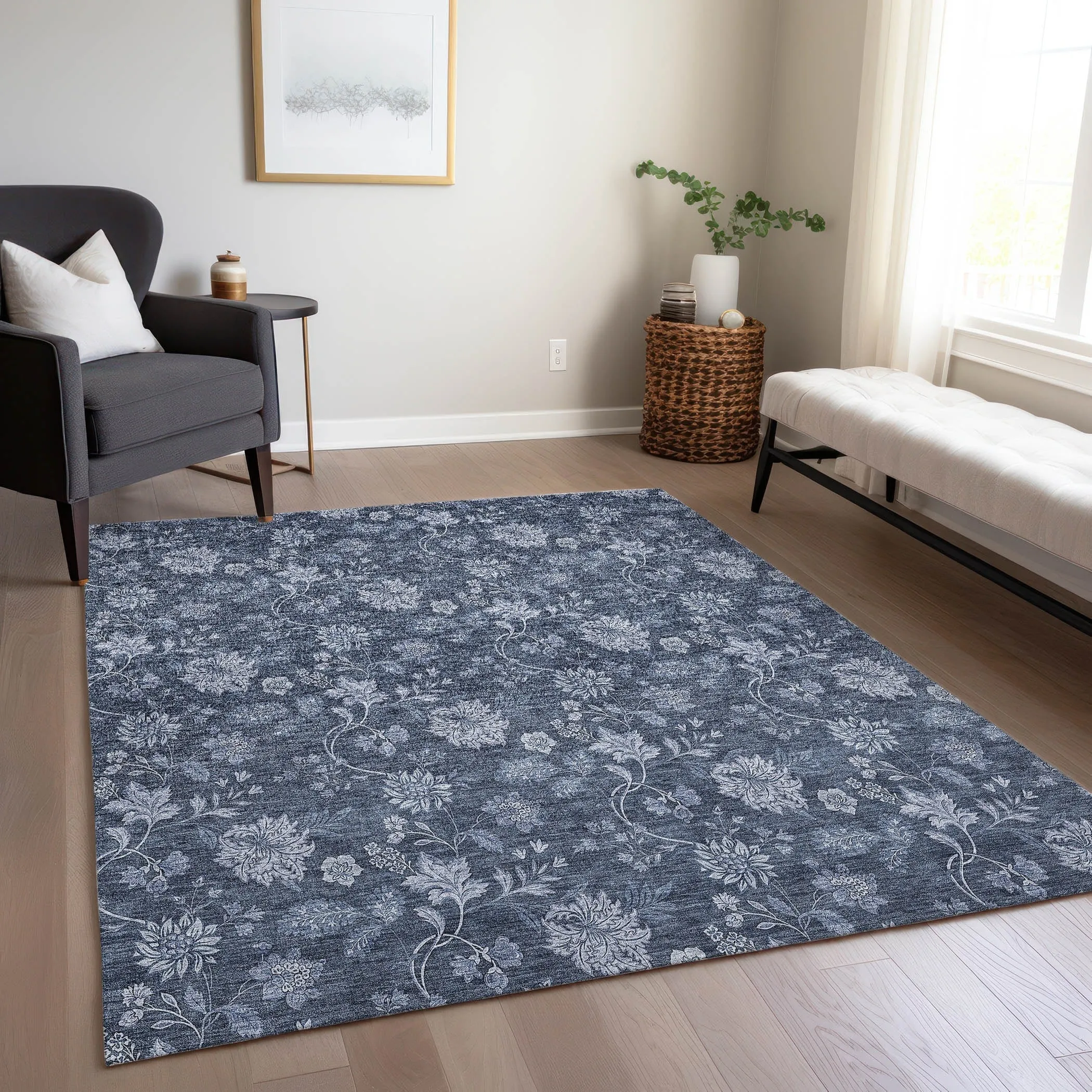 Machine Washable Indoor/ Outdoor Chantille Floral Farmhouse Rug