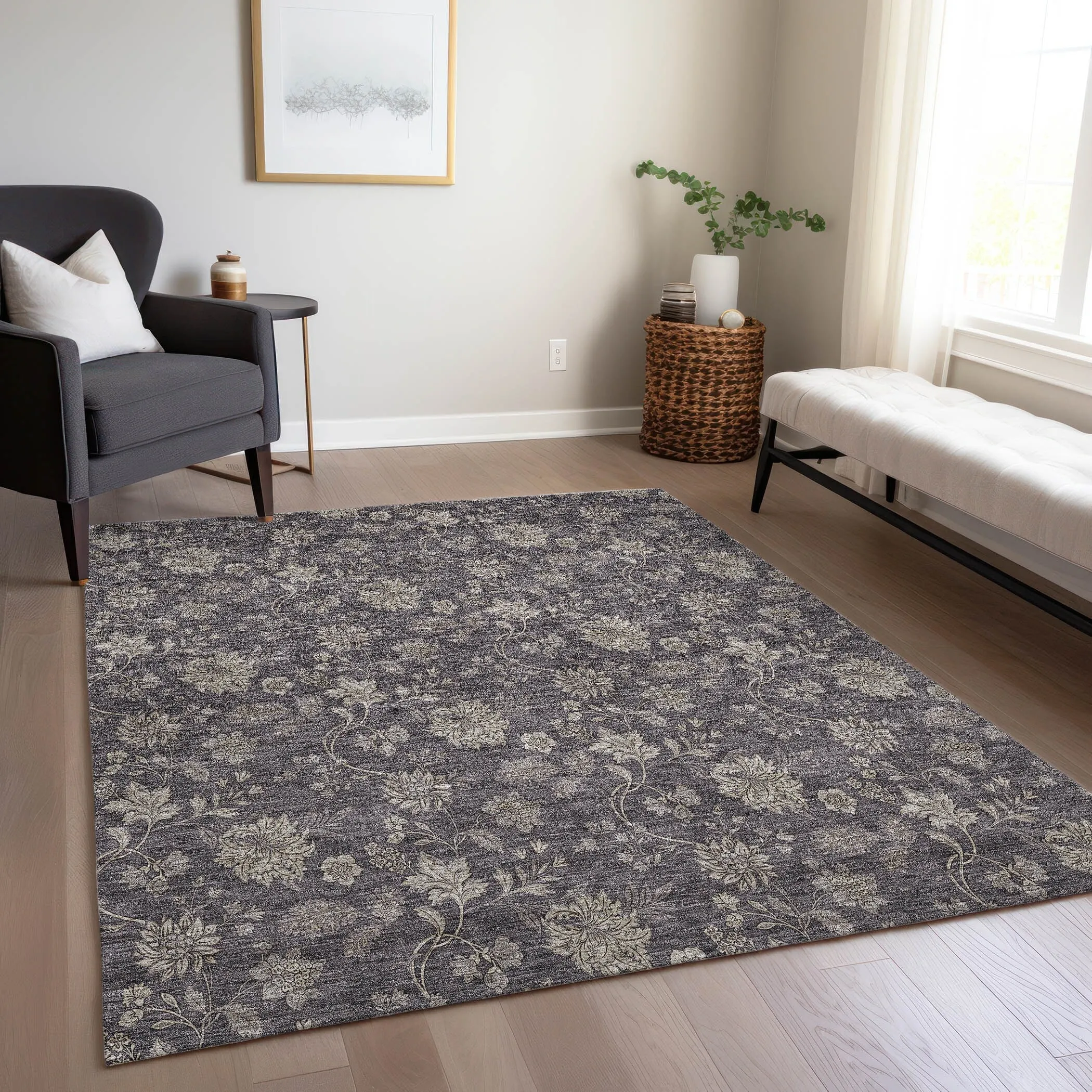 Machine Washable Indoor/ Outdoor Chantille Floral Farmhouse Rug