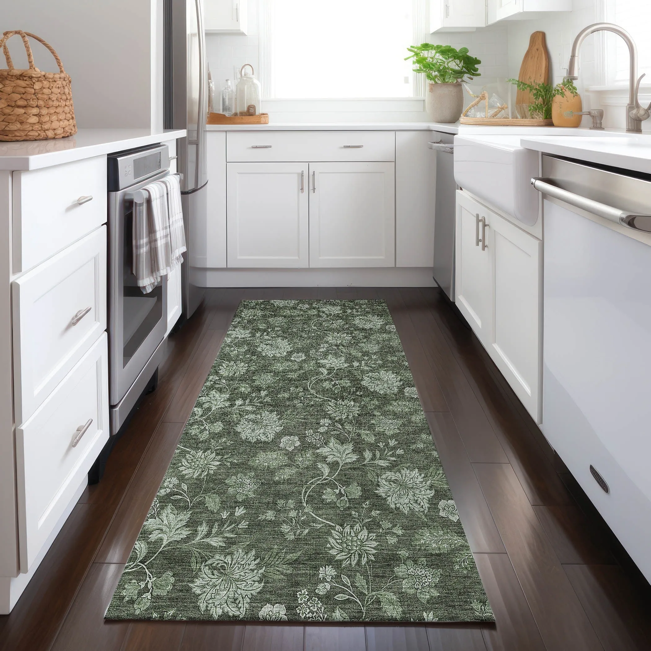 Machine Washable Indoor/ Outdoor Chantille Floral Farmhouse Rug