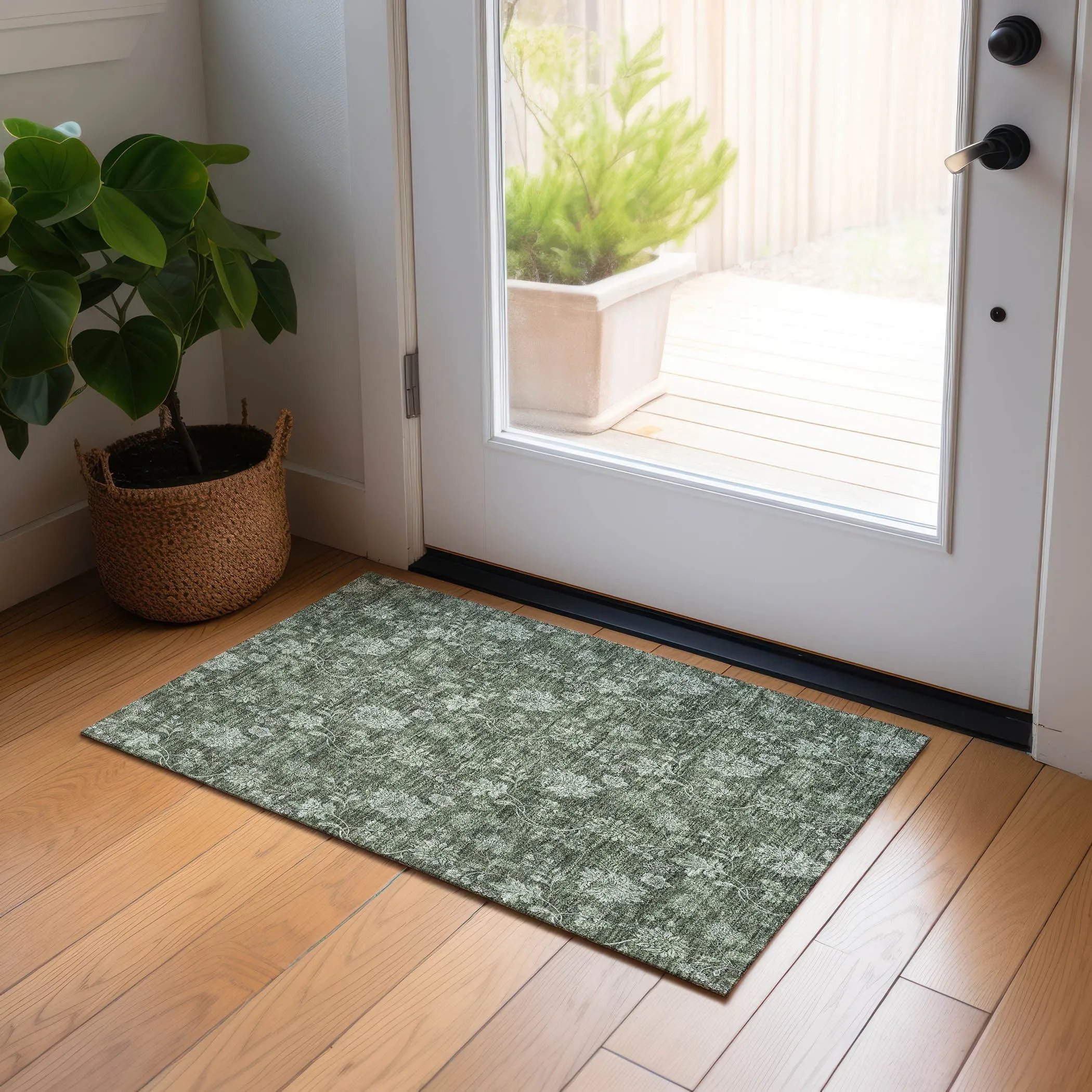 Machine Washable Indoor/ Outdoor Chantille Floral Farmhouse Rug