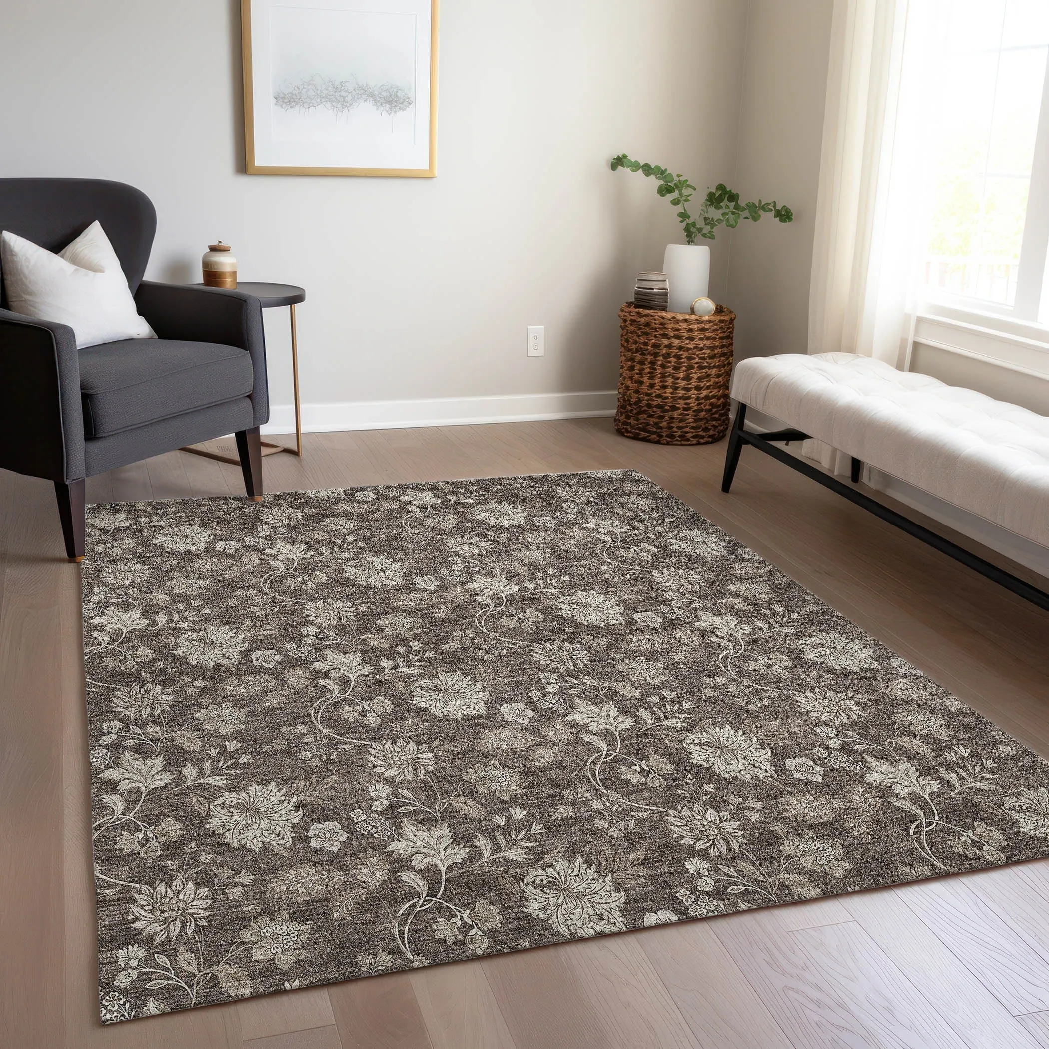 Machine Washable Indoor/ Outdoor Chantille Floral Farmhouse Rug