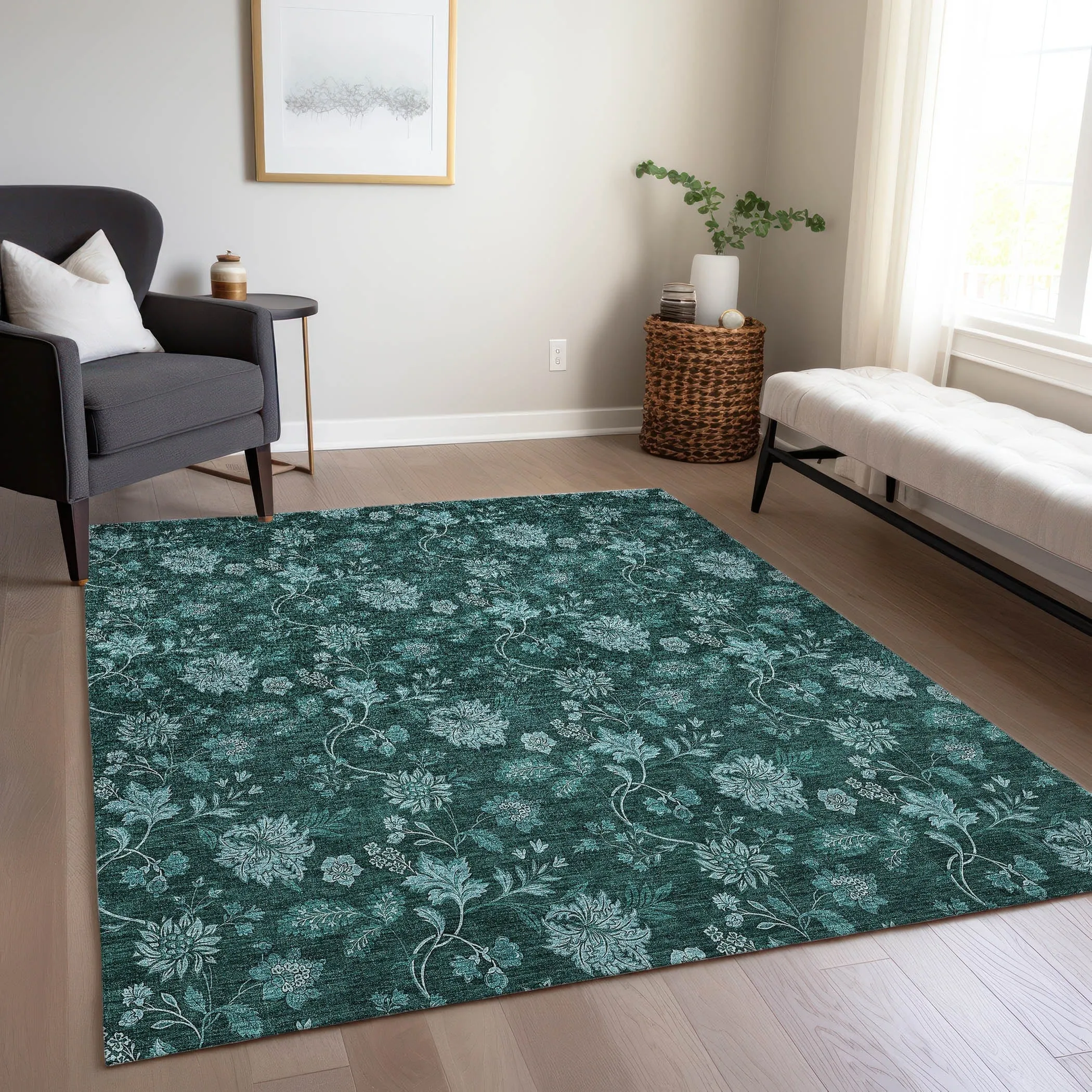 Machine Washable Indoor/ Outdoor Chantille Floral Farmhouse Rug