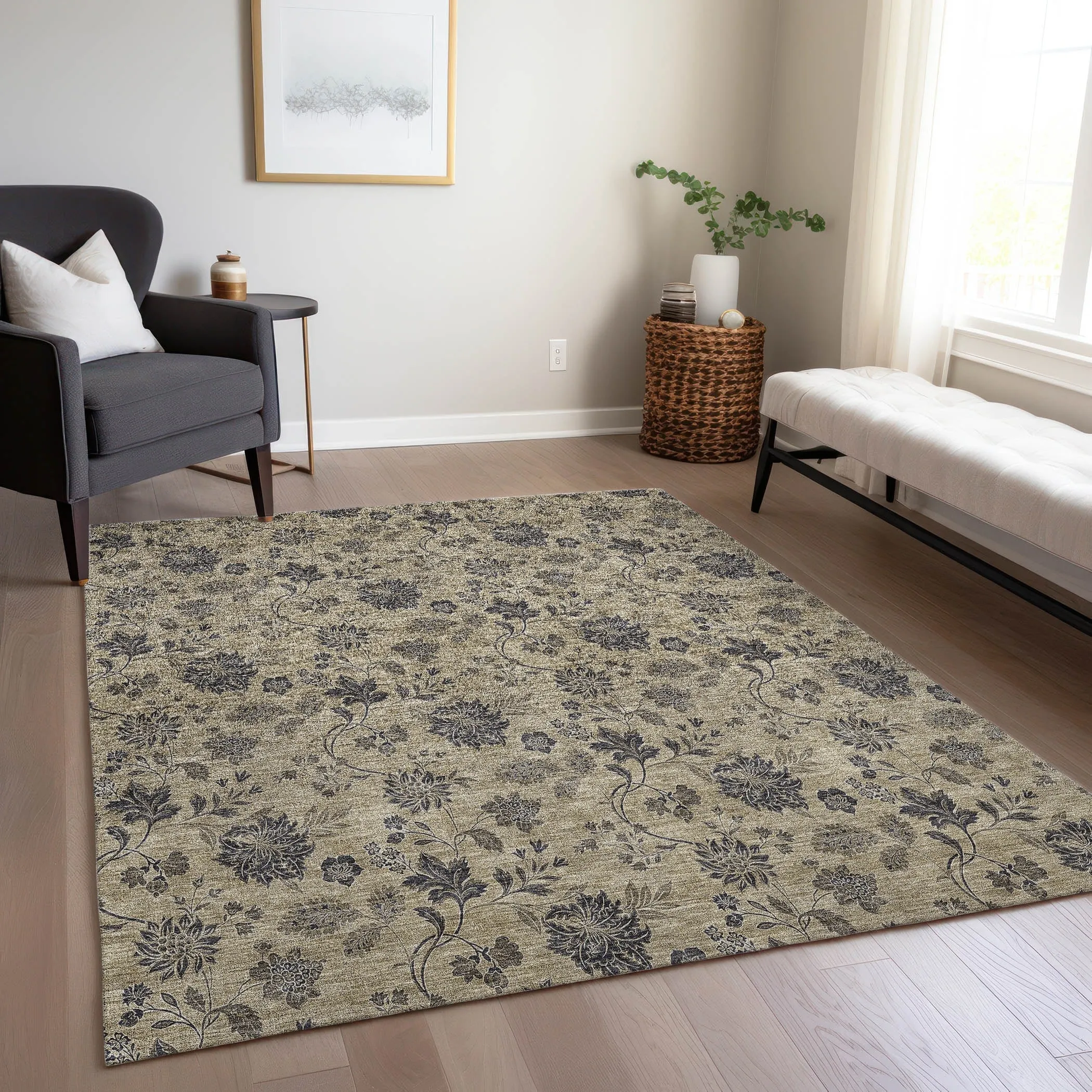 Machine Washable Indoor/ Outdoor Chantille Floral Farmhouse Rug