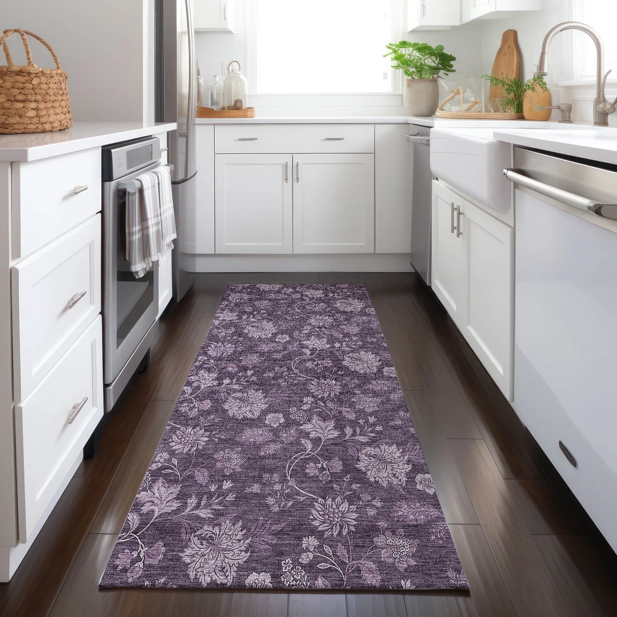 Machine Washable Indoor/ Outdoor Chantille Floral Farmhouse Rug