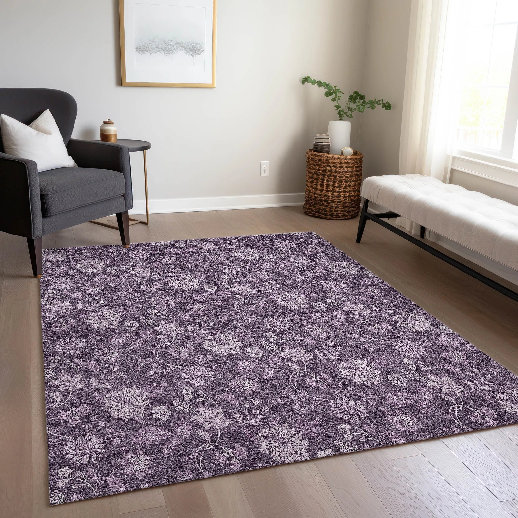 Machine Washable Indoor/ Outdoor Chantille Floral Farmhouse Rug