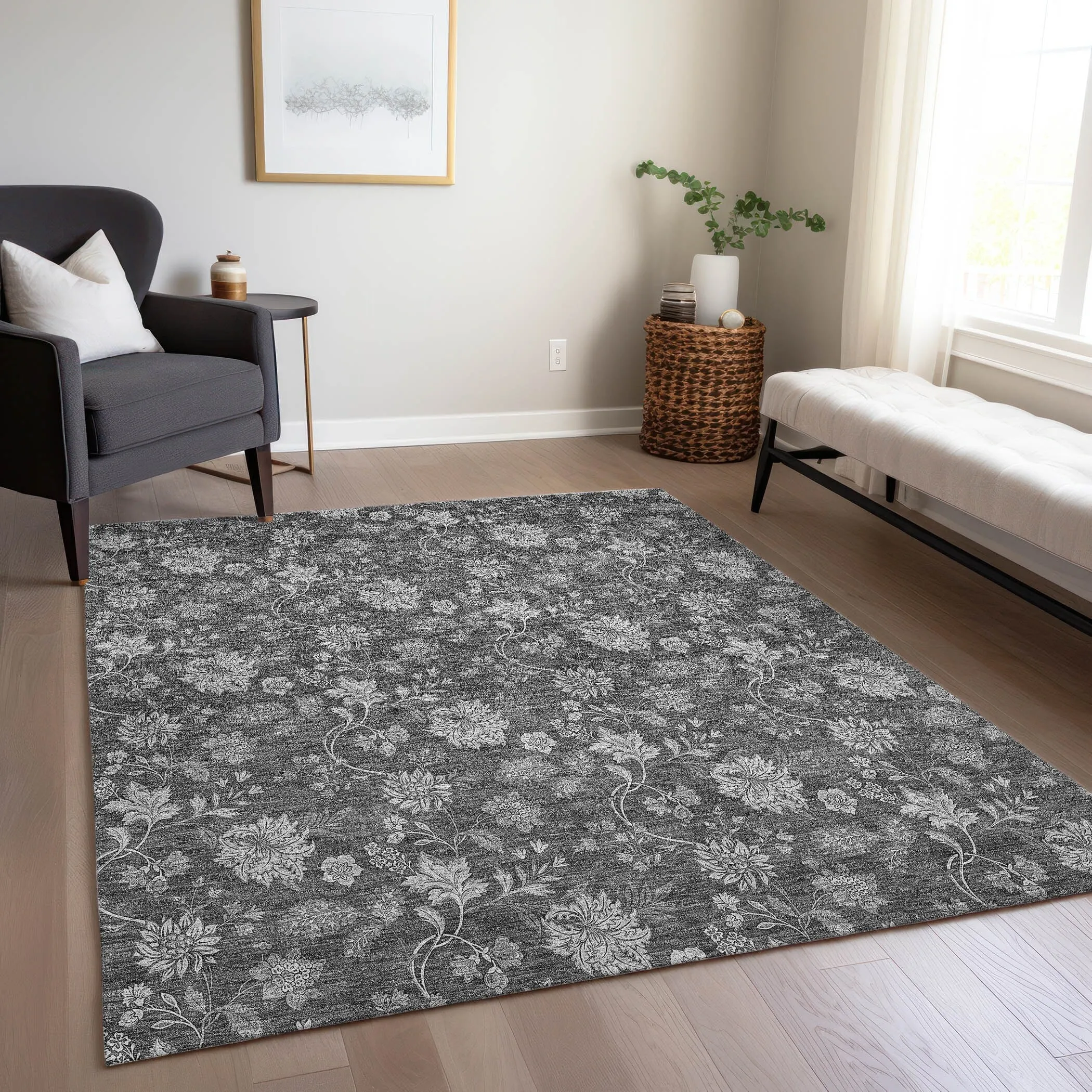 Machine Washable Indoor/ Outdoor Chantille Floral Farmhouse Rug
