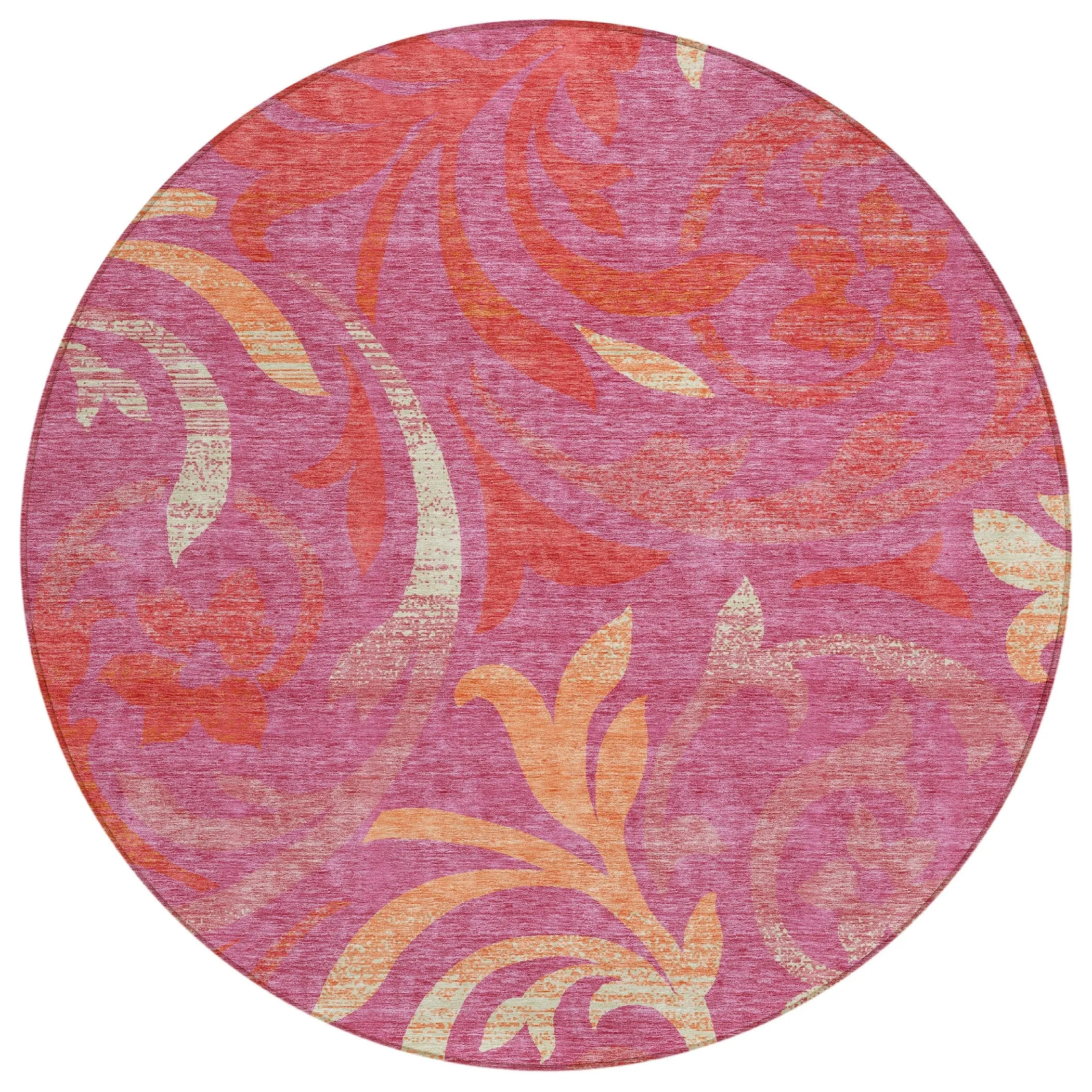 Machine Washable Indoor/ Outdoor Chantille Floral Scroll Rug