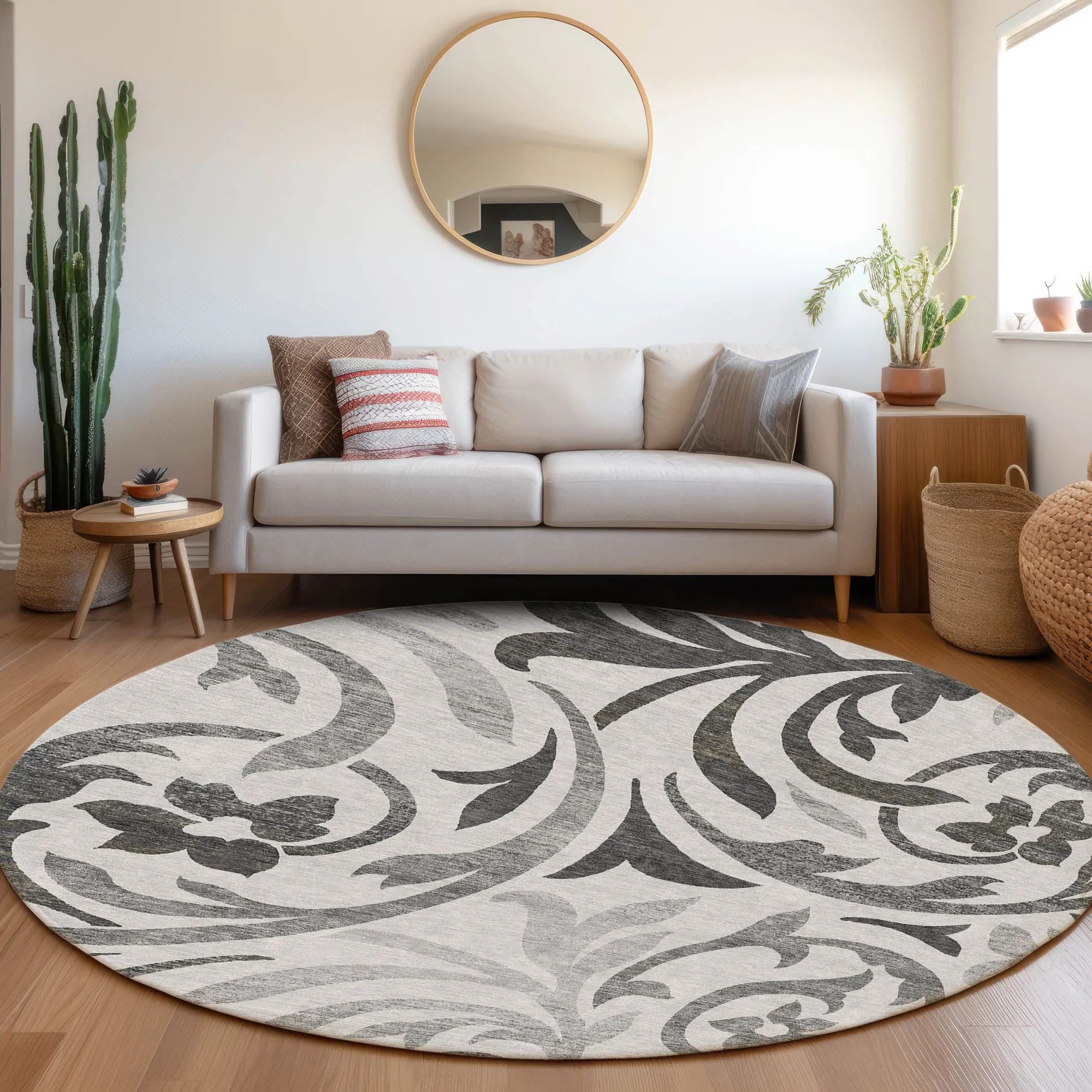 Machine Washable Indoor/ Outdoor Chantille Floral Scroll Rug