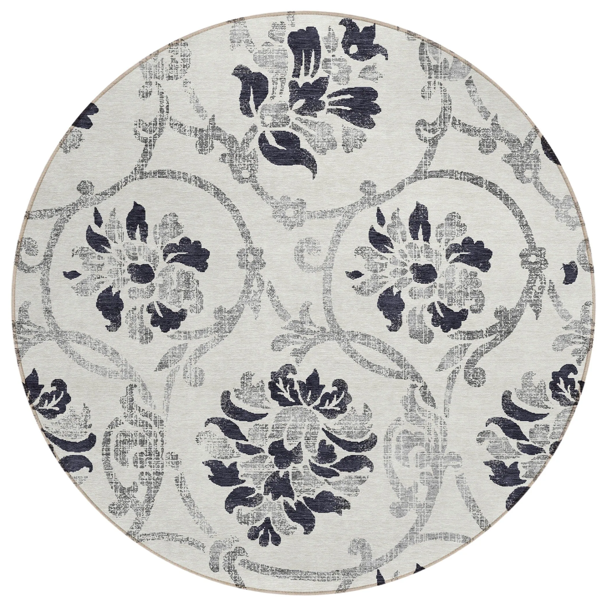 Machine Washable Indoor/ Outdoor Chantille Floral Scroll Rug