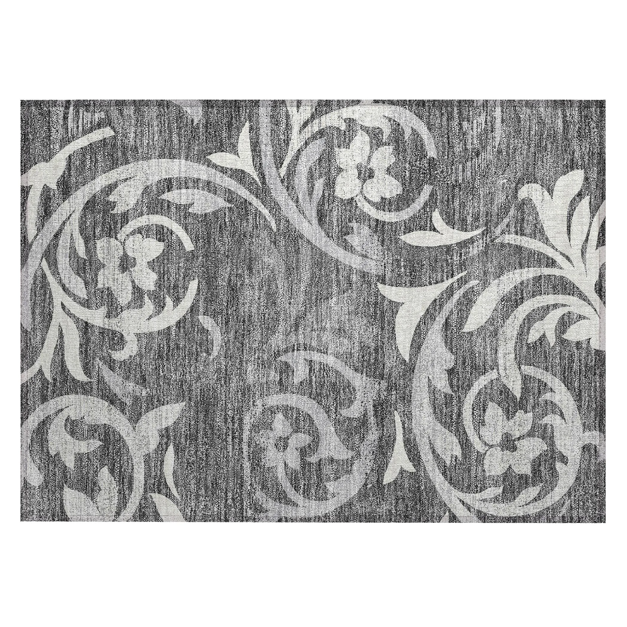 Machine Washable Indoor/ Outdoor Chantille Floral Scroll Rug