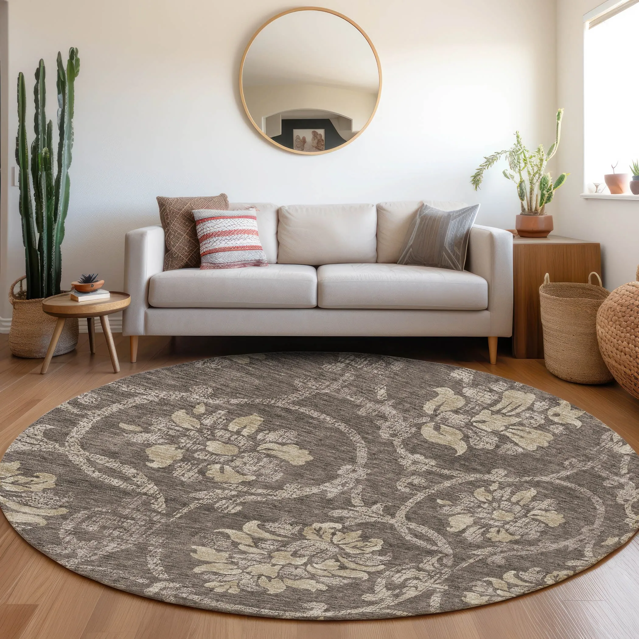 Machine Washable Indoor/ Outdoor Chantille Floral Scroll Rug
