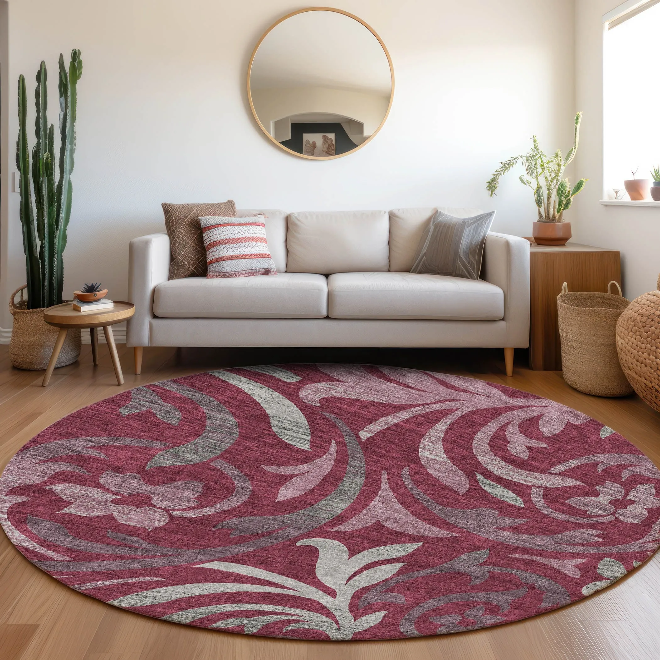 Machine Washable Indoor/ Outdoor Chantille Floral Scroll Rug