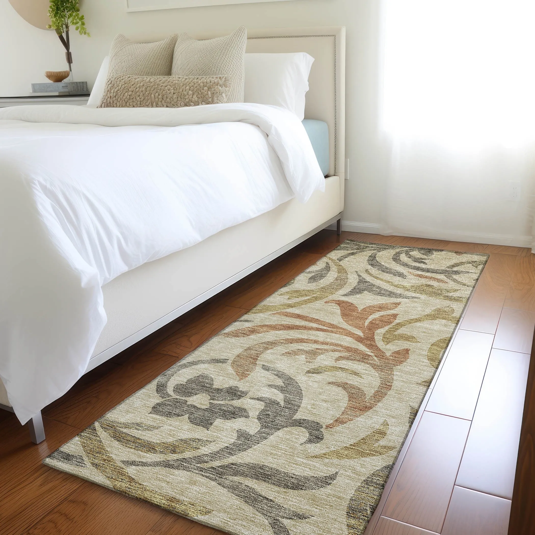 Machine Washable Indoor/ Outdoor Chantille Floral Scroll Rug