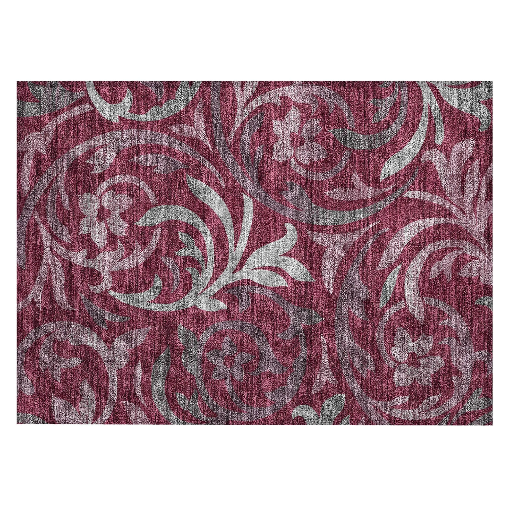 Machine Washable Indoor/ Outdoor Chantille Floral Scroll Rug