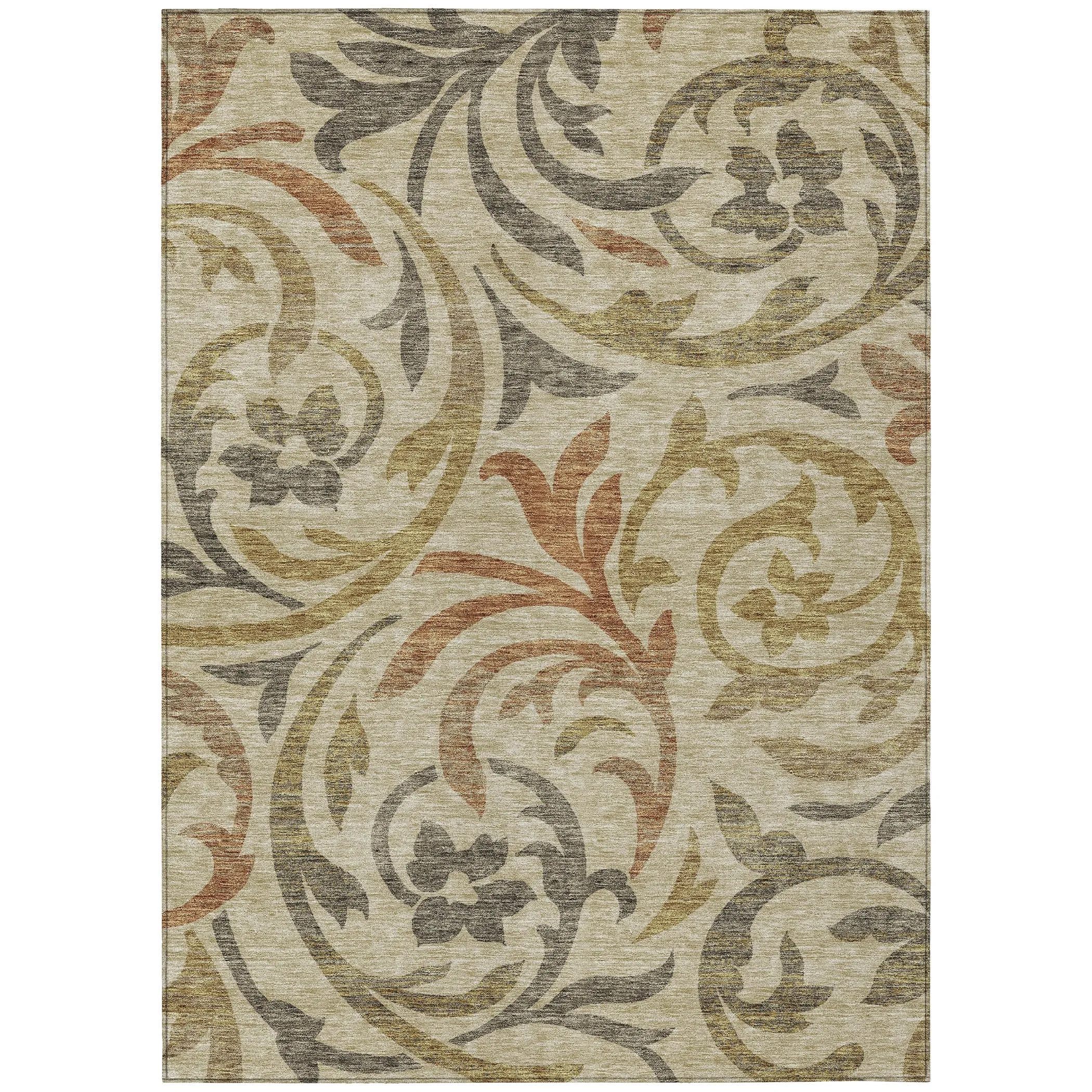 Machine Washable Indoor/ Outdoor Chantille Floral Scroll Rug