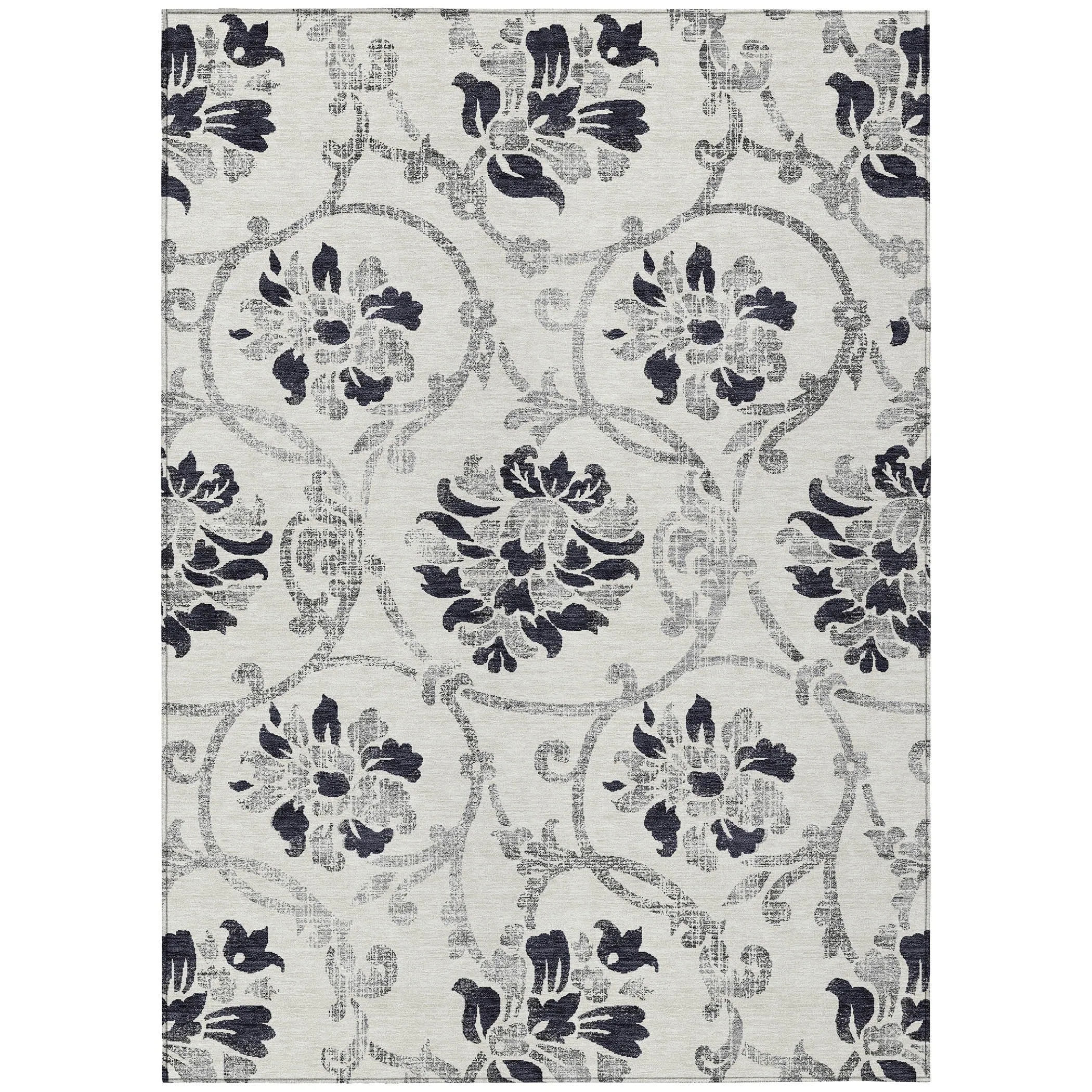 Machine Washable Indoor/ Outdoor Chantille Floral Scroll Rug