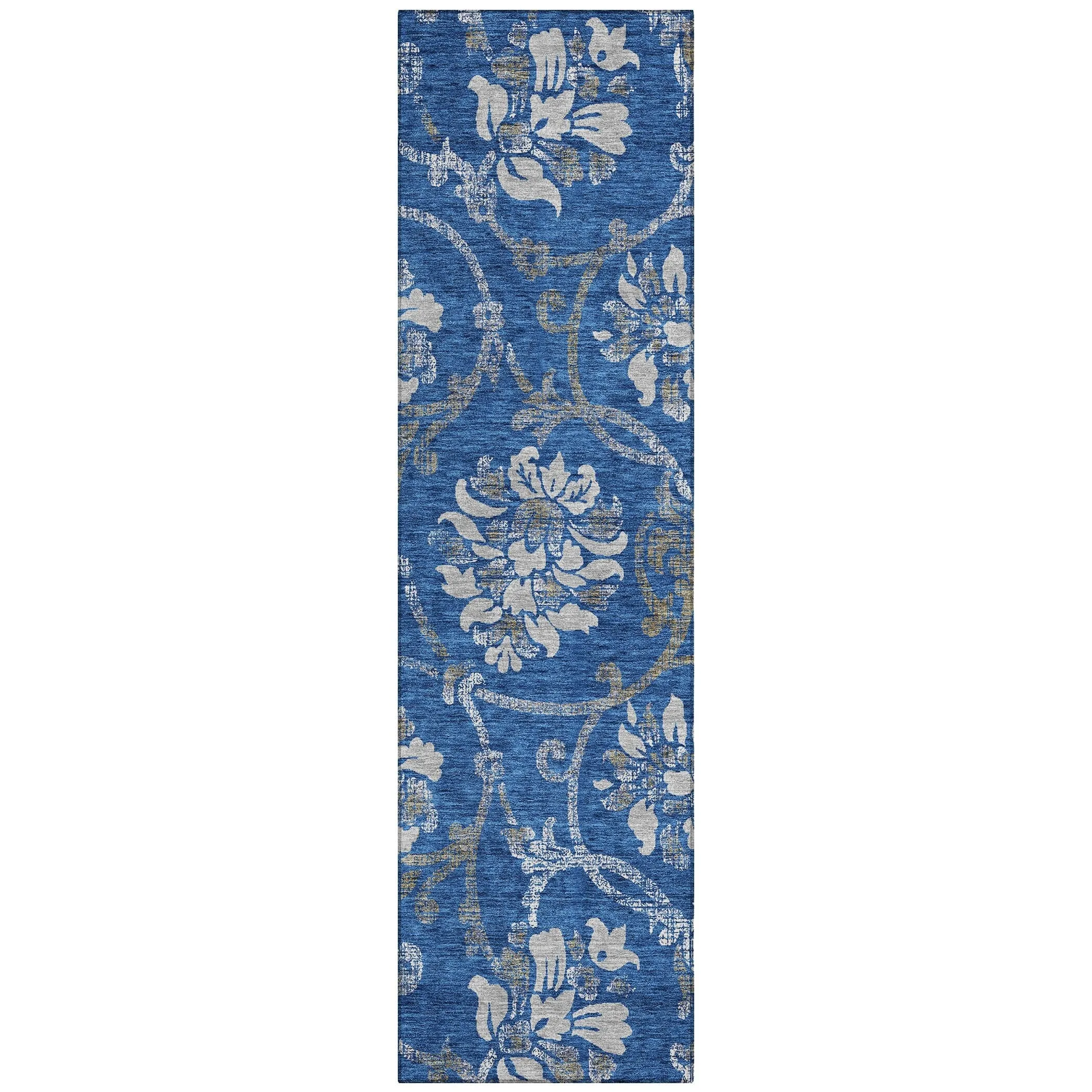 Machine Washable Indoor/ Outdoor Chantille Floral Scroll Rug