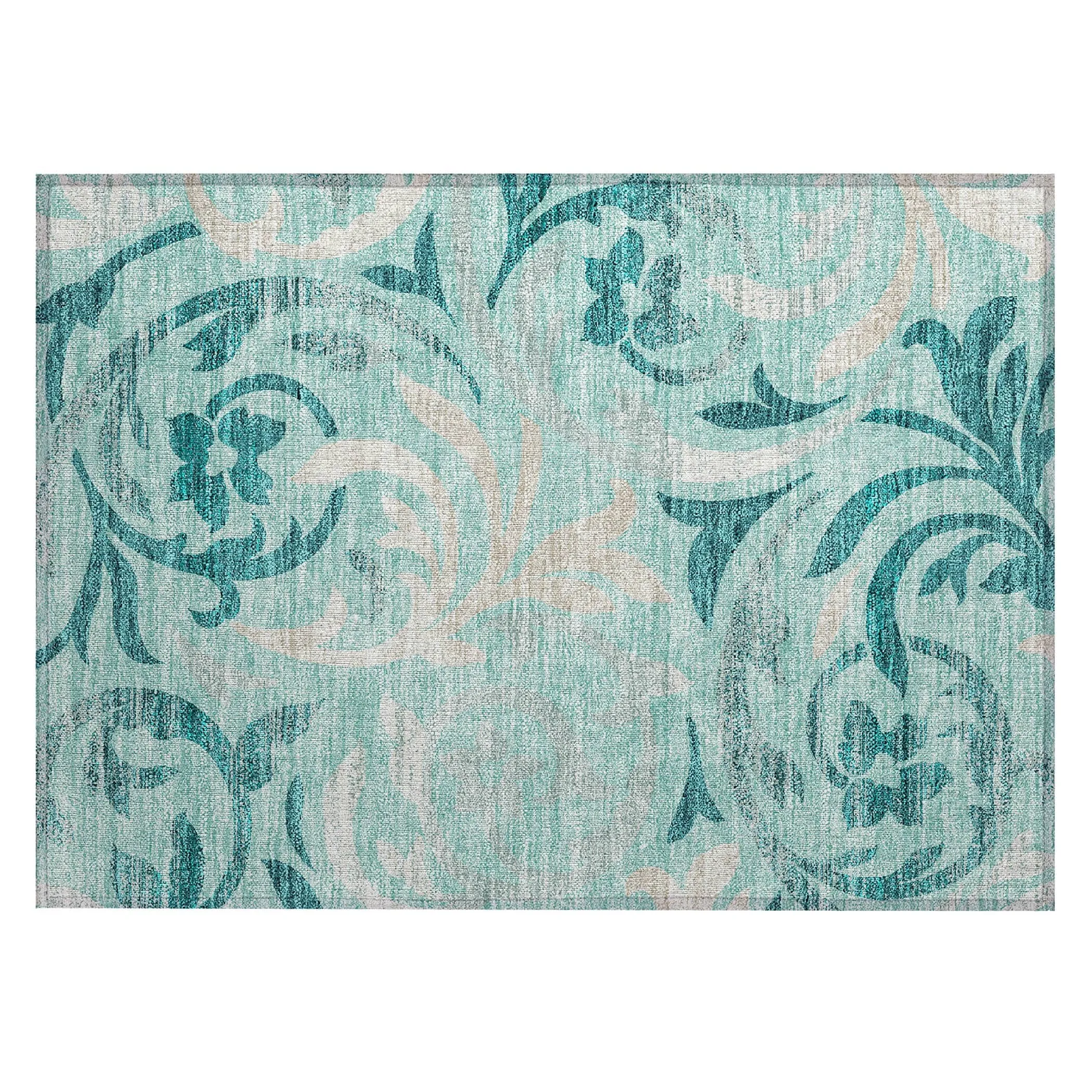 Machine Washable Indoor/ Outdoor Chantille Floral Scroll Rug