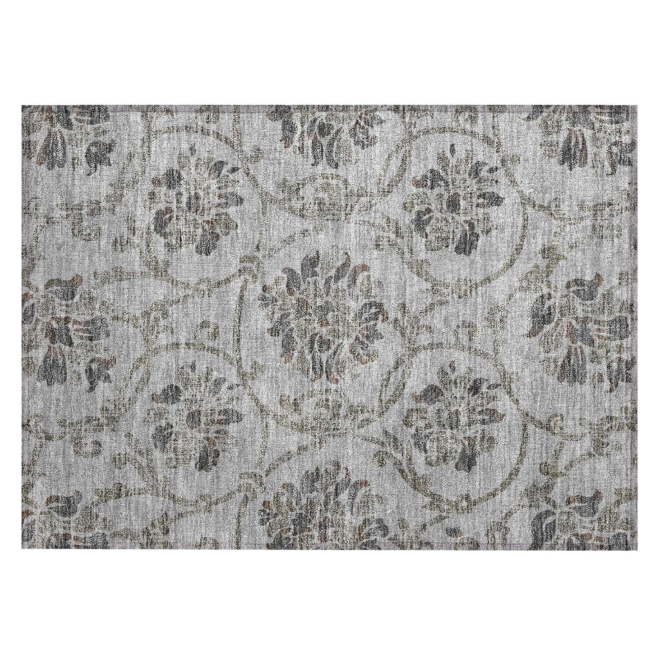 Machine Washable Indoor/ Outdoor Chantille Floral Scroll Rug