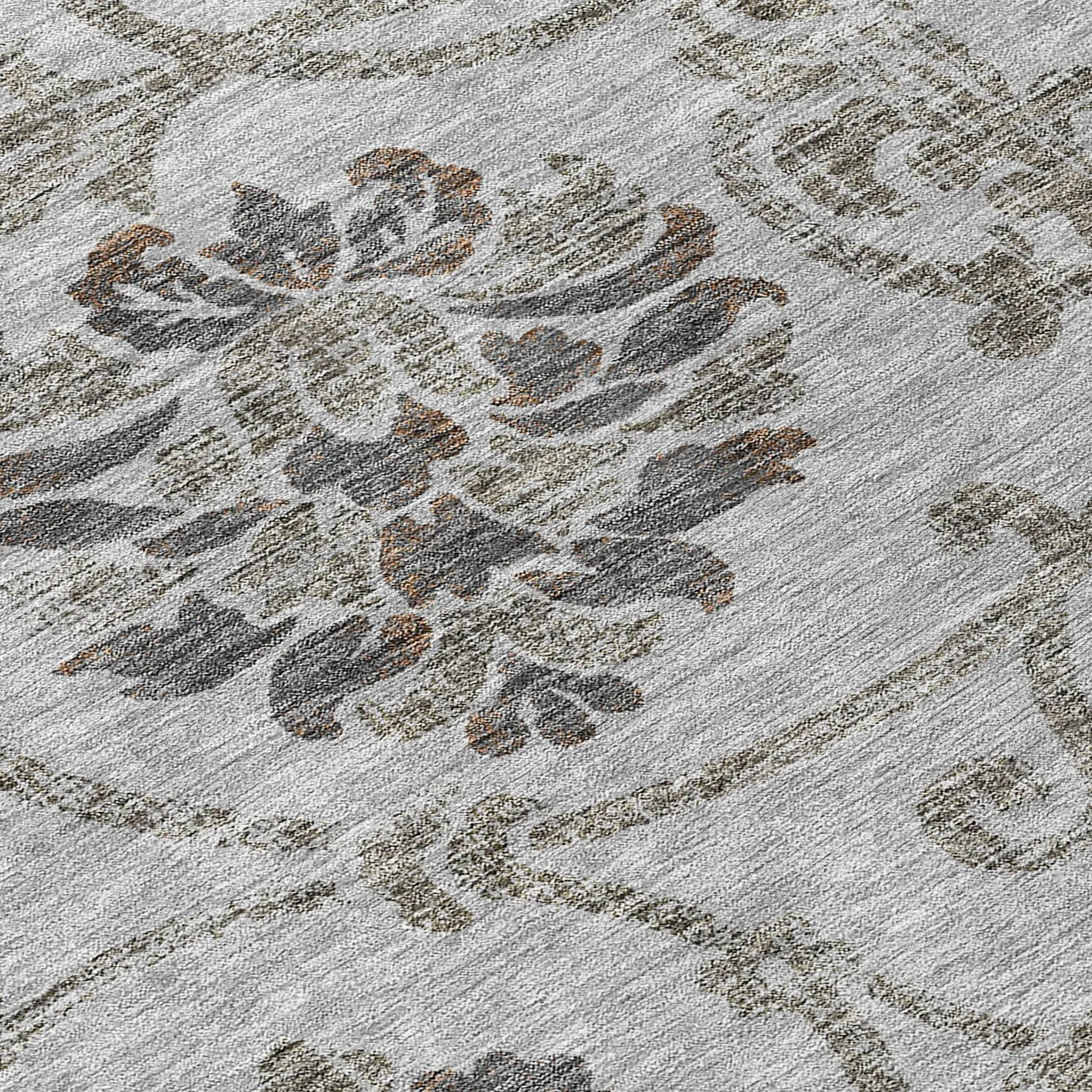 Machine Washable Indoor/ Outdoor Chantille Floral Scroll Rug
