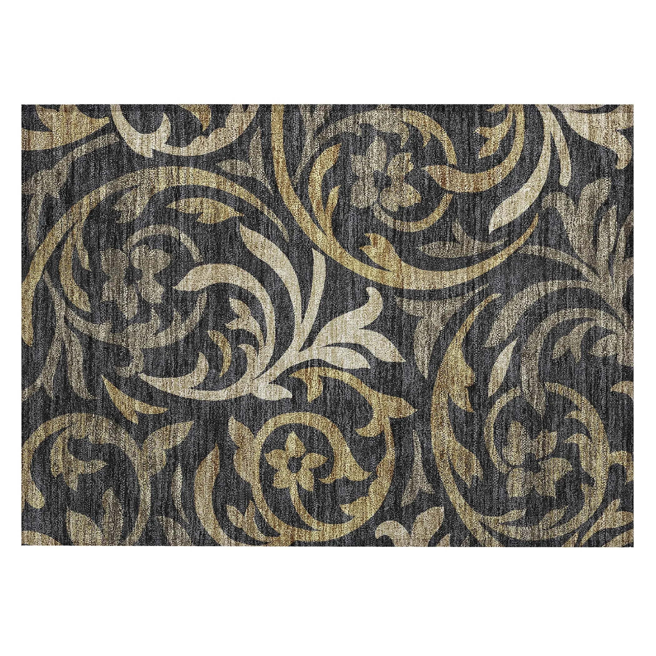 Machine Washable Indoor/ Outdoor Chantille Floral Scroll Rug