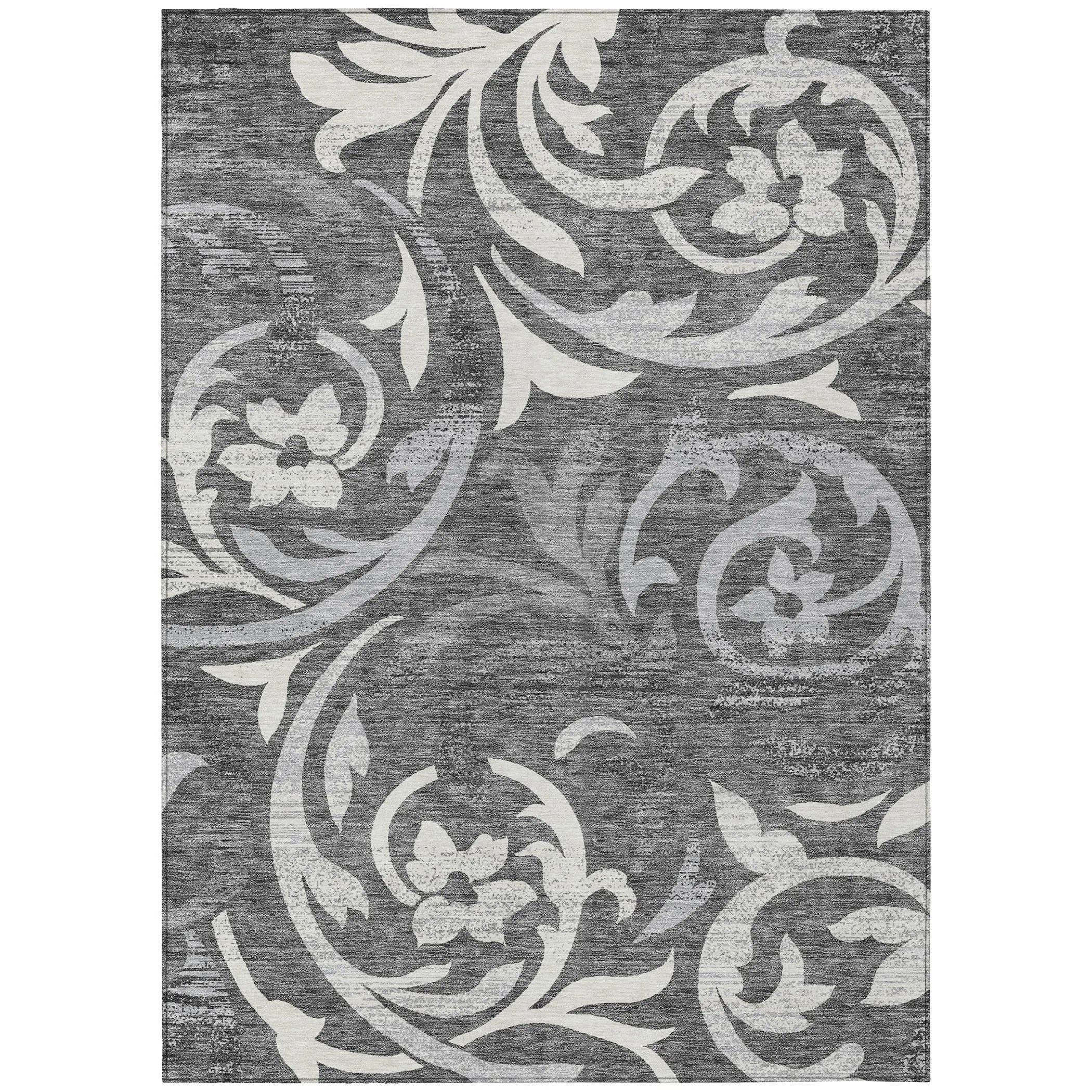Machine Washable Indoor/ Outdoor Chantille Floral Scroll Rug