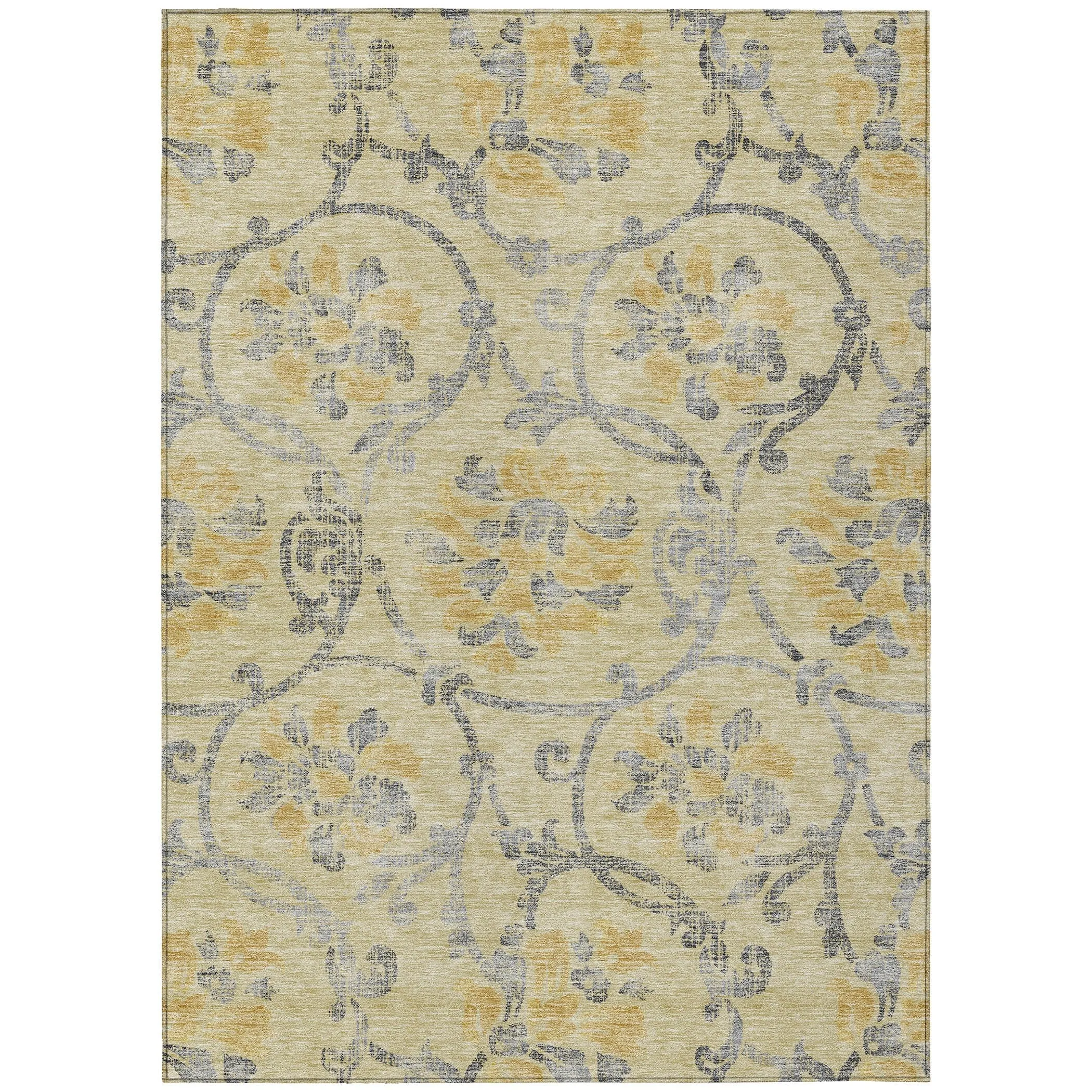 Machine Washable Indoor/ Outdoor Chantille Floral Scroll Rug