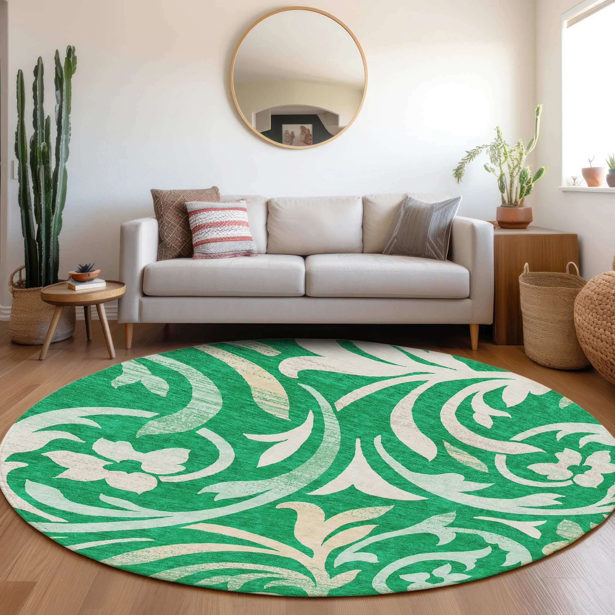 Machine Washable Indoor/ Outdoor Chantille Floral Scroll Rug