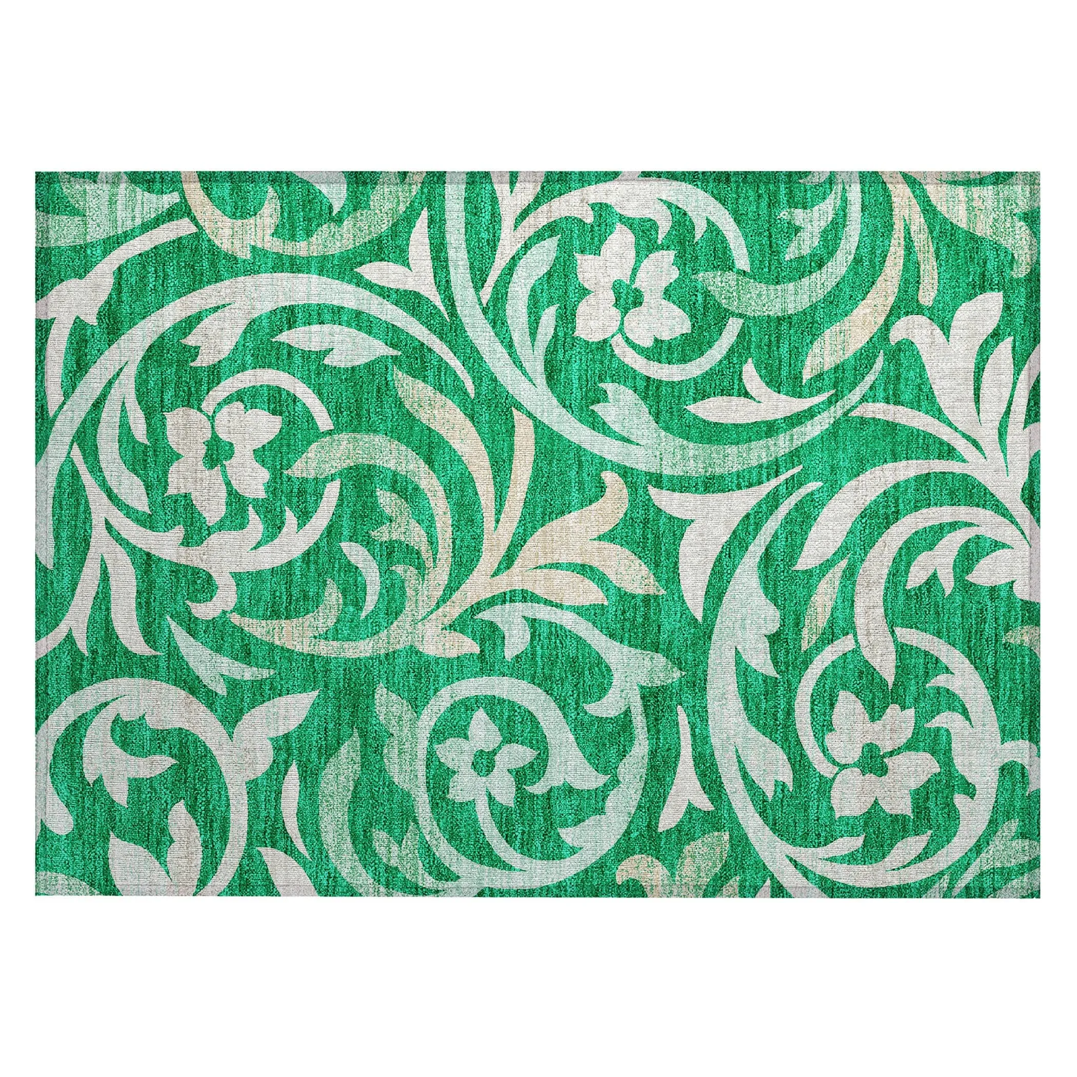 Machine Washable Indoor/ Outdoor Chantille Floral Scroll Rug