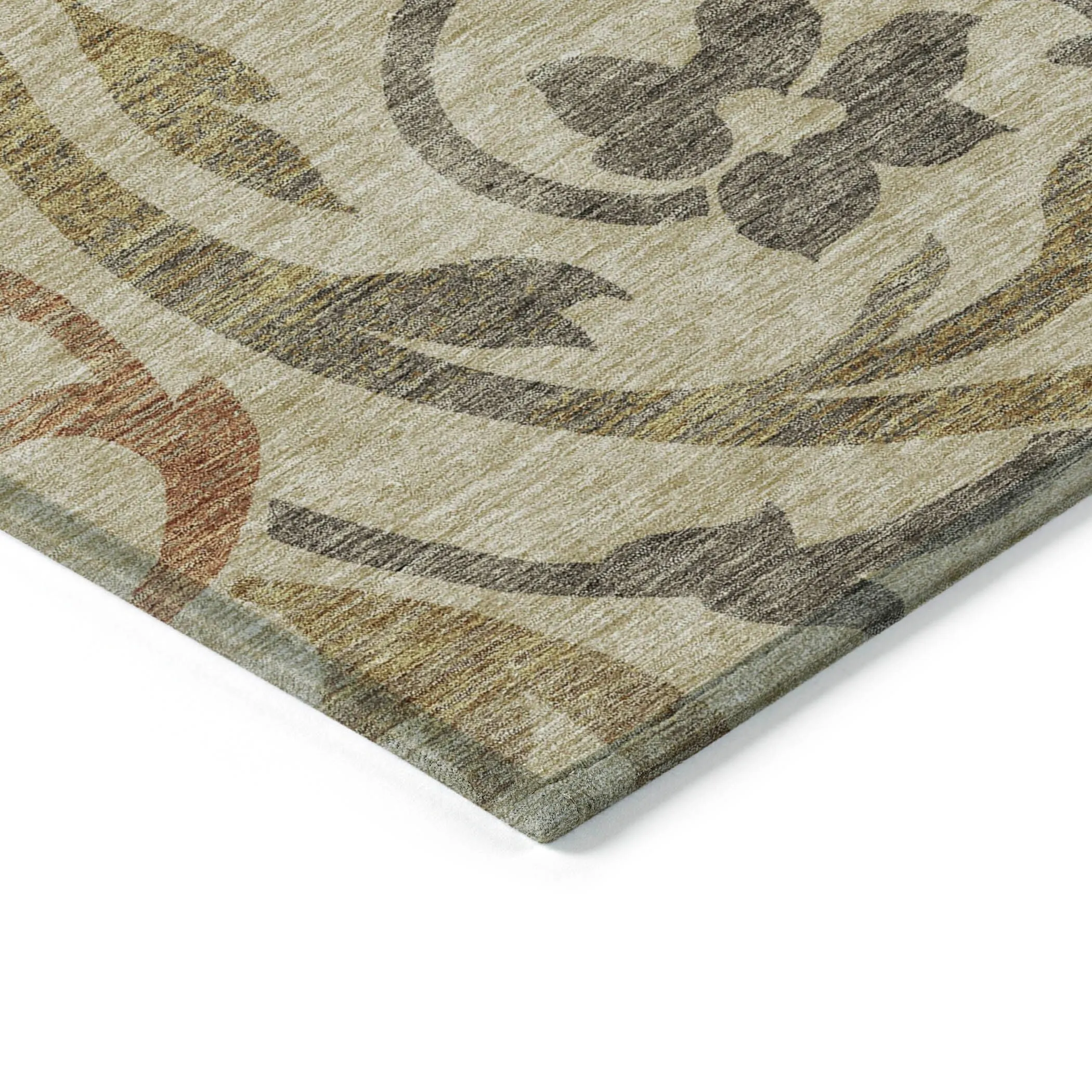 Machine Washable Indoor/ Outdoor Chantille Floral Scroll Rug