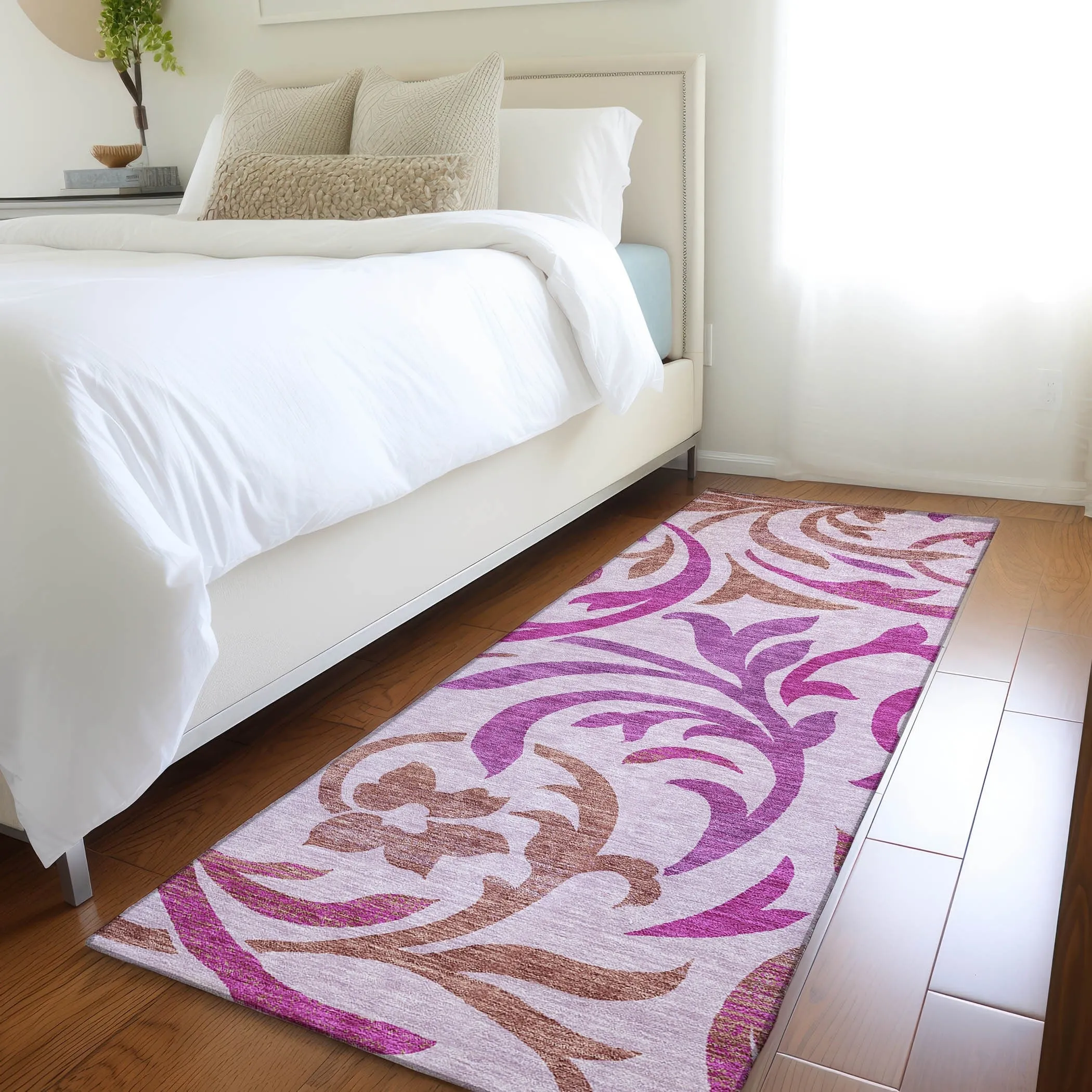 Machine Washable Indoor/ Outdoor Chantille Floral Scroll Rug