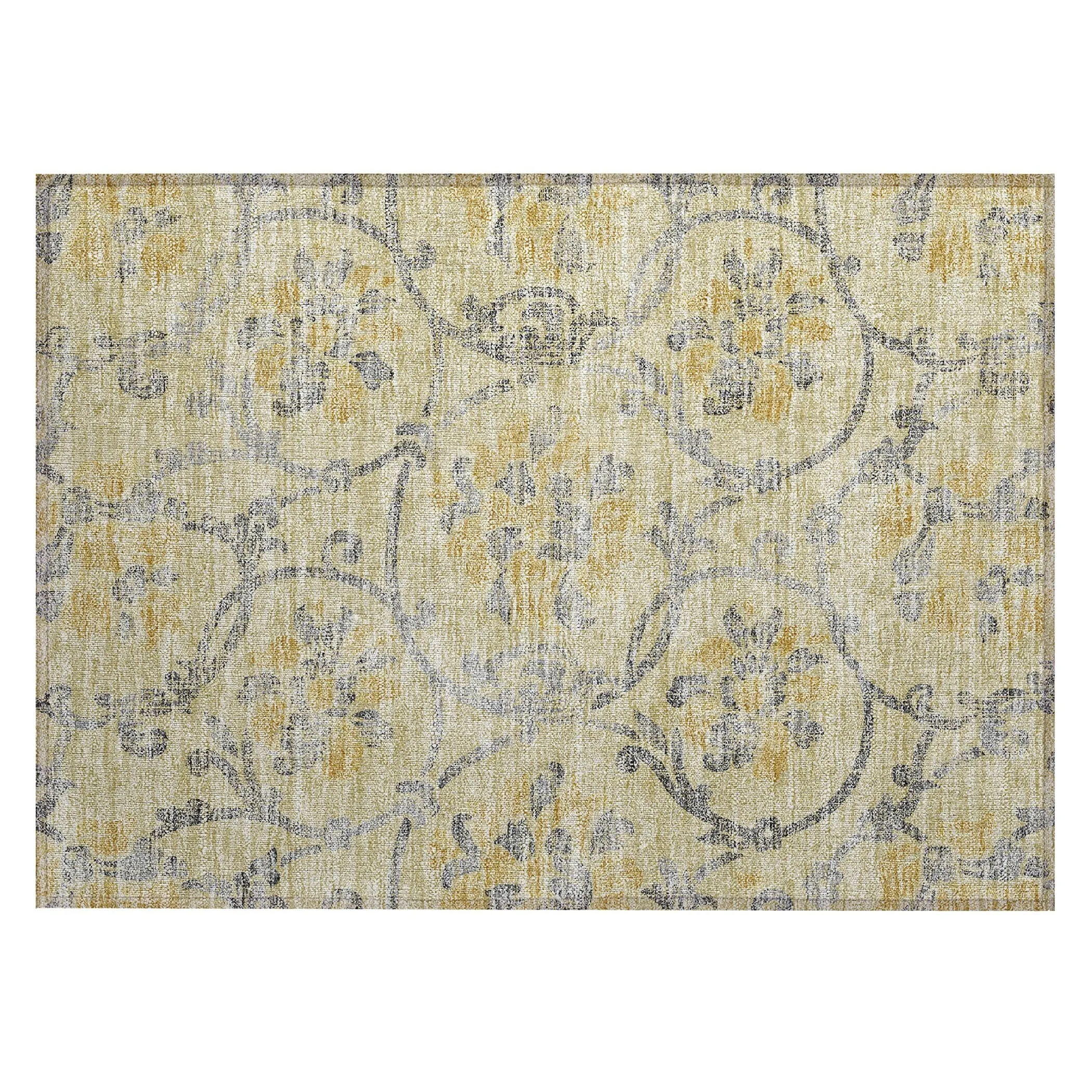 Machine Washable Indoor/ Outdoor Chantille Floral Scroll Rug