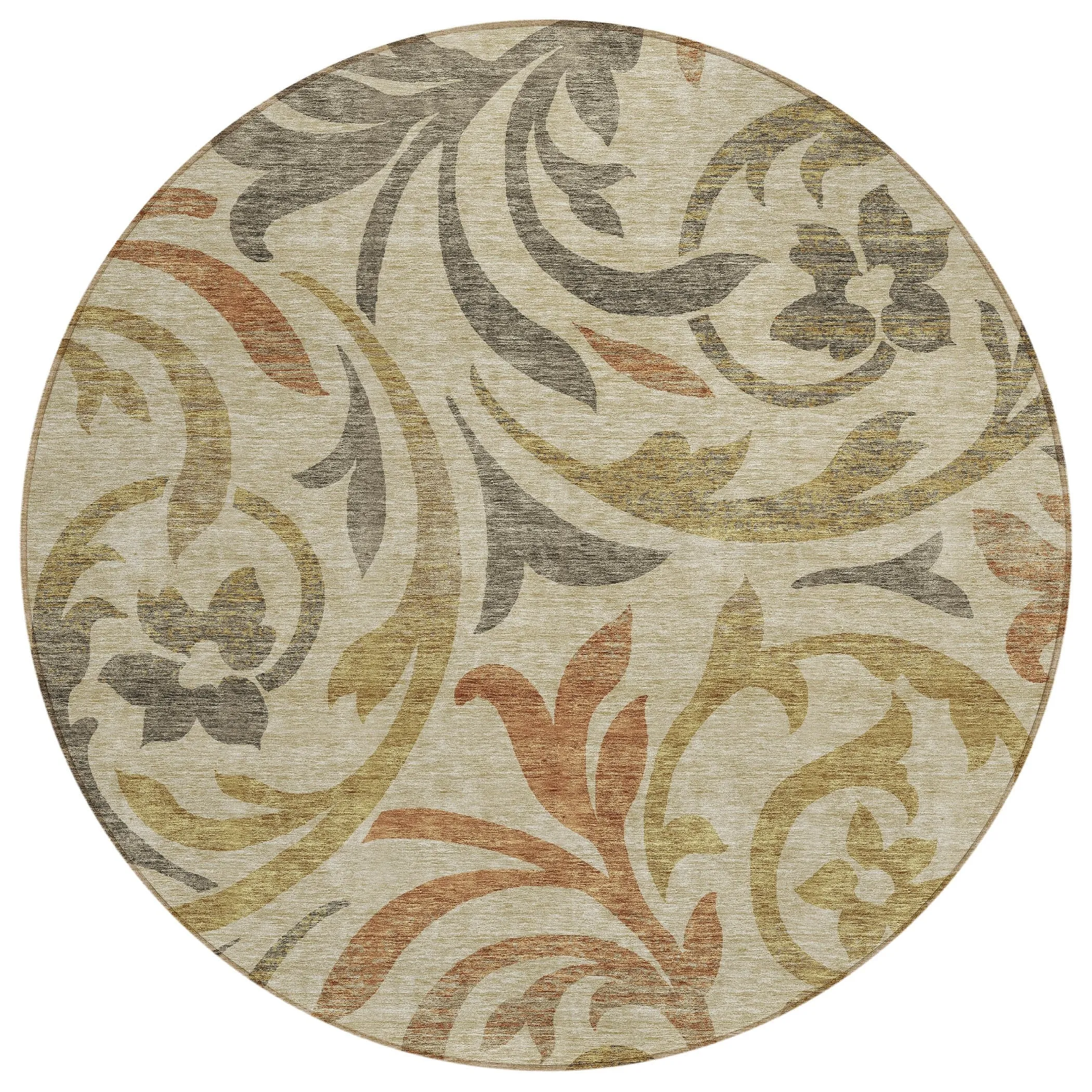 Machine Washable Indoor/ Outdoor Chantille Floral Scroll Rug