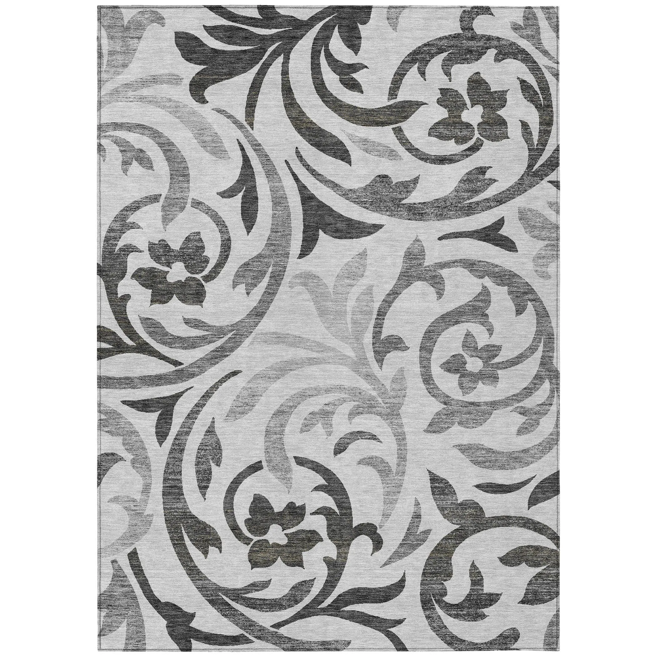 Machine Washable Indoor/ Outdoor Chantille Floral Scroll Rug