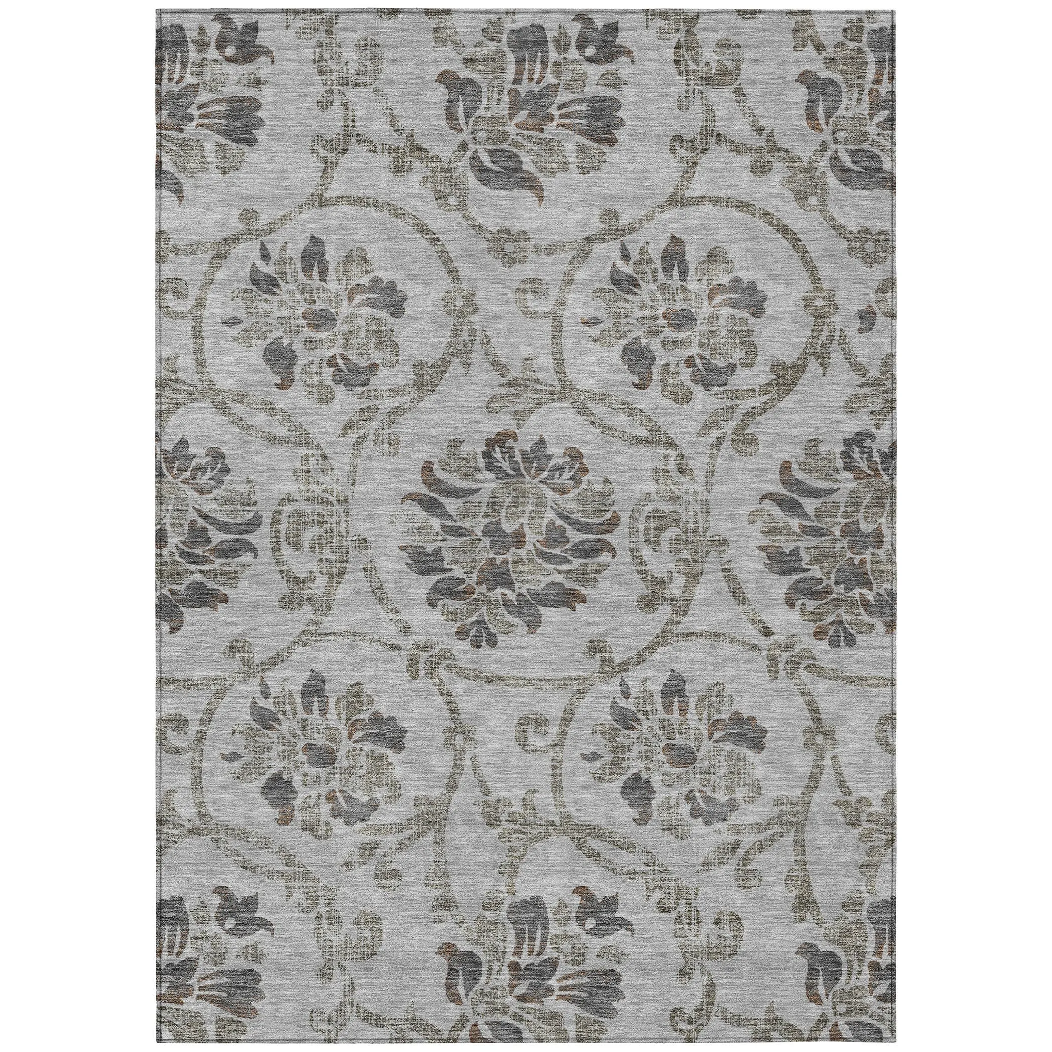 Machine Washable Indoor/ Outdoor Chantille Floral Scroll Rug