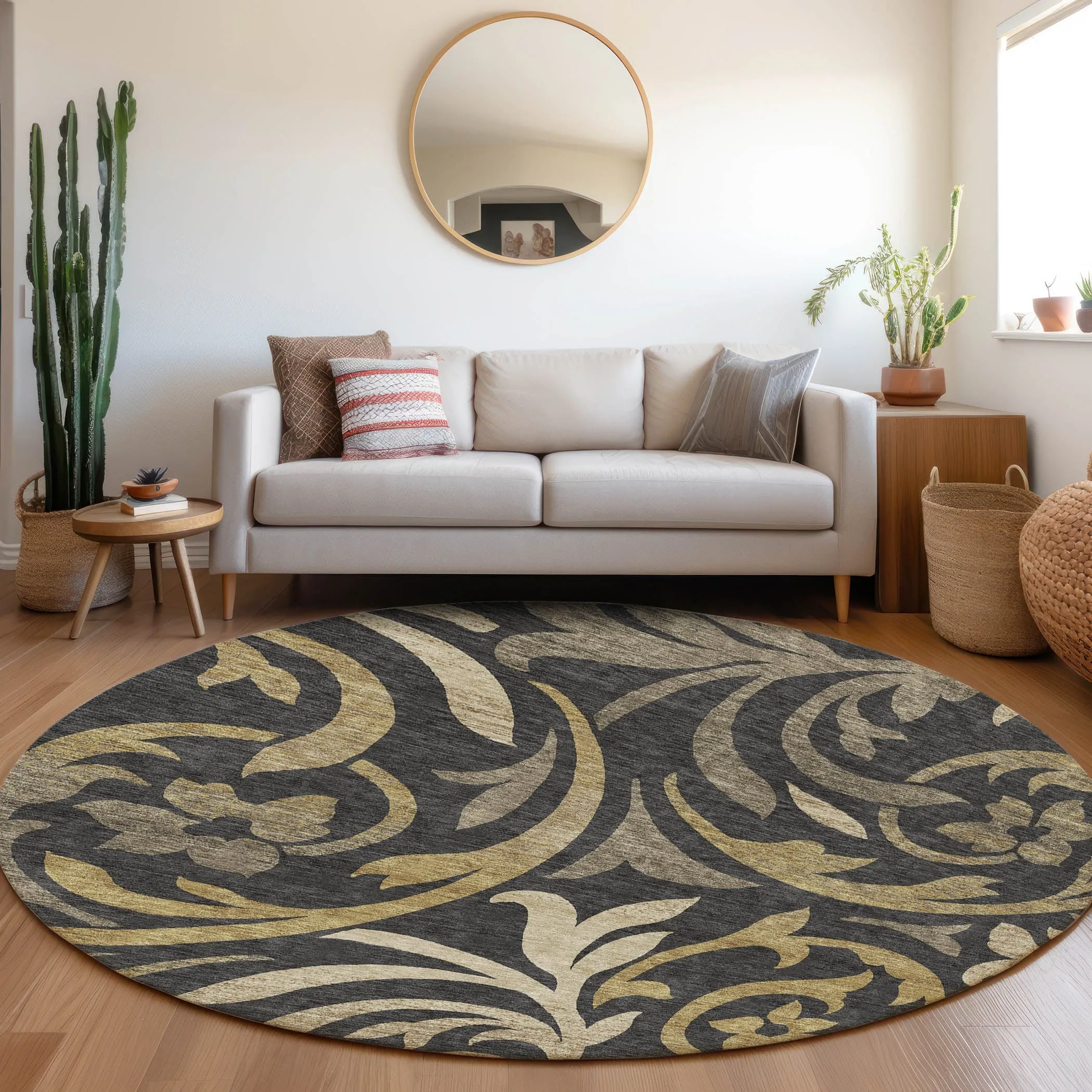 Machine Washable Indoor/ Outdoor Chantille Floral Scroll Rug