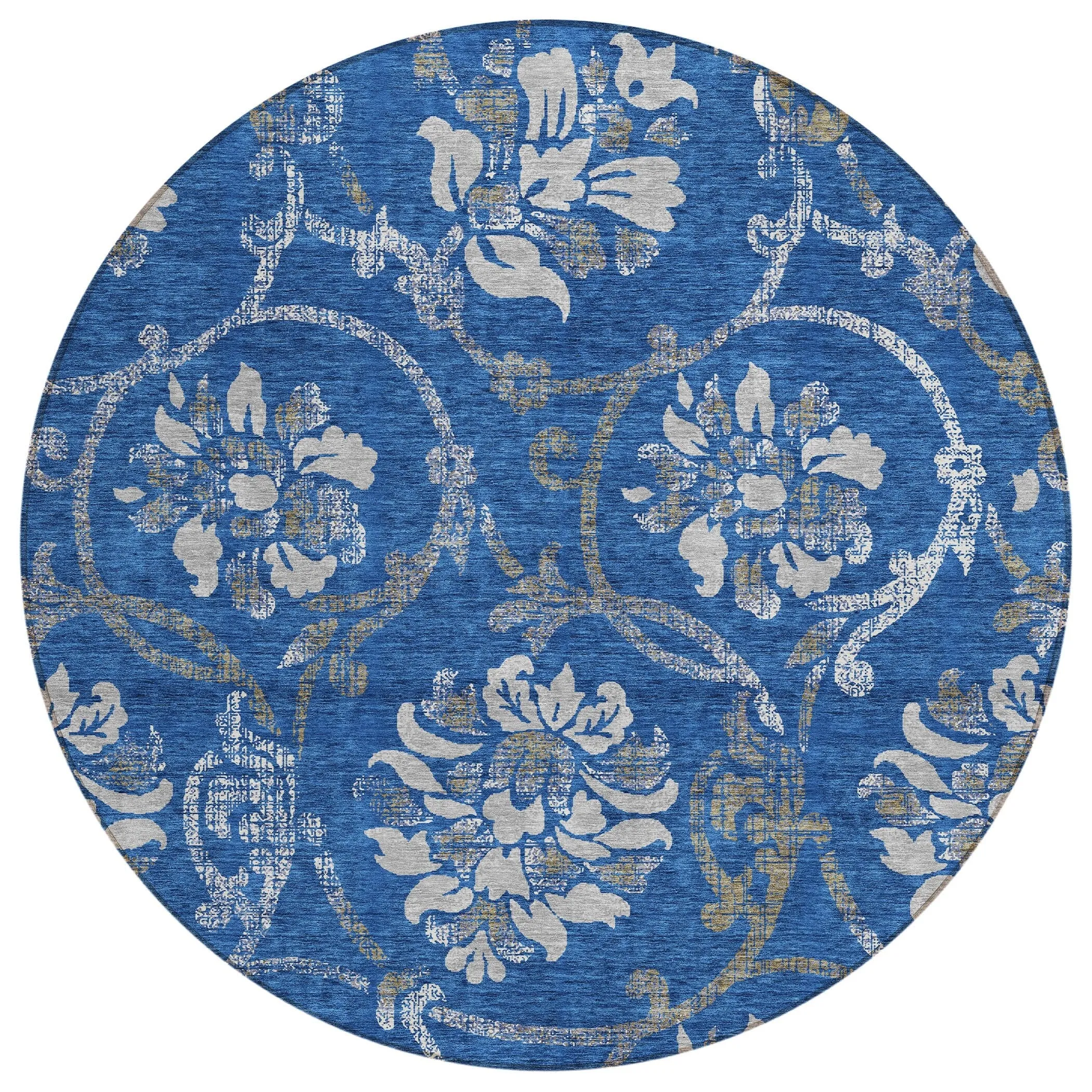 Machine Washable Indoor/ Outdoor Chantille Floral Scroll Rug