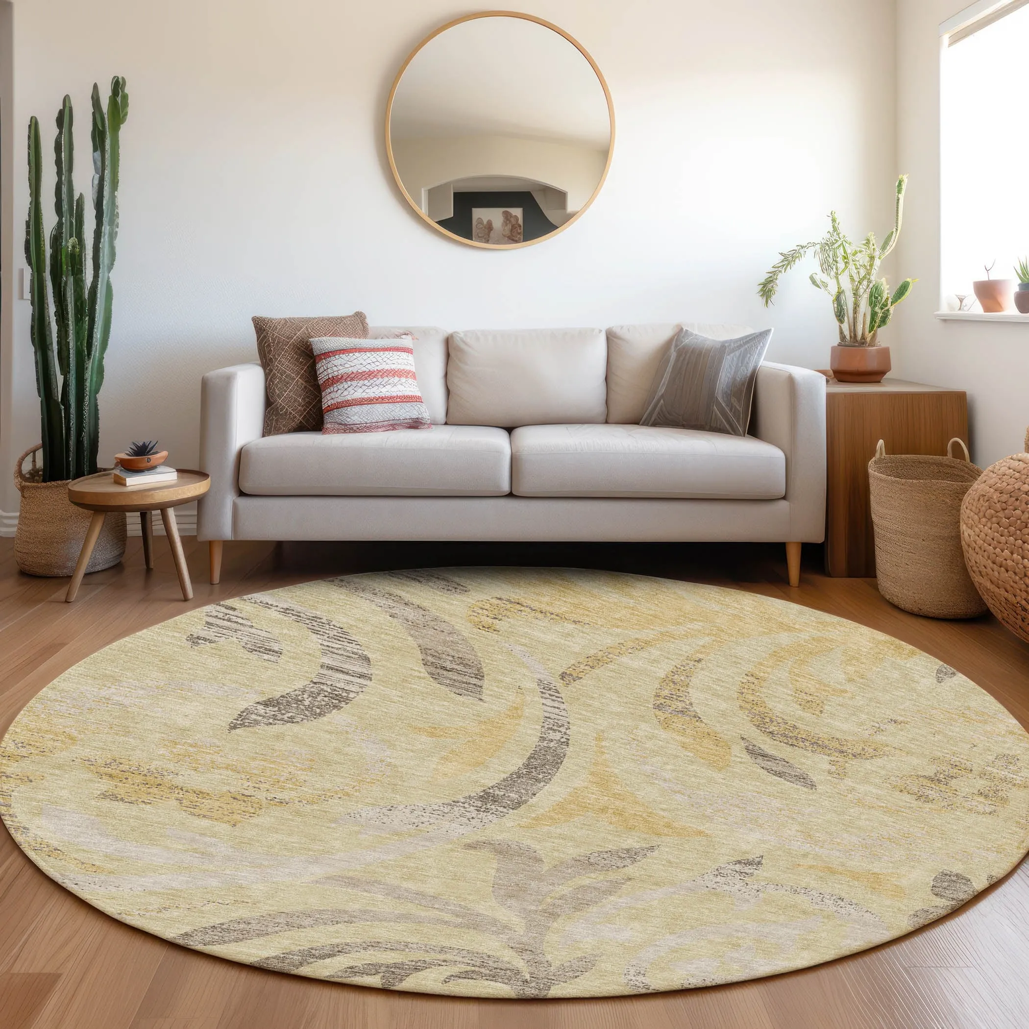 Machine Washable Indoor/ Outdoor Chantille Floral Scroll Rug