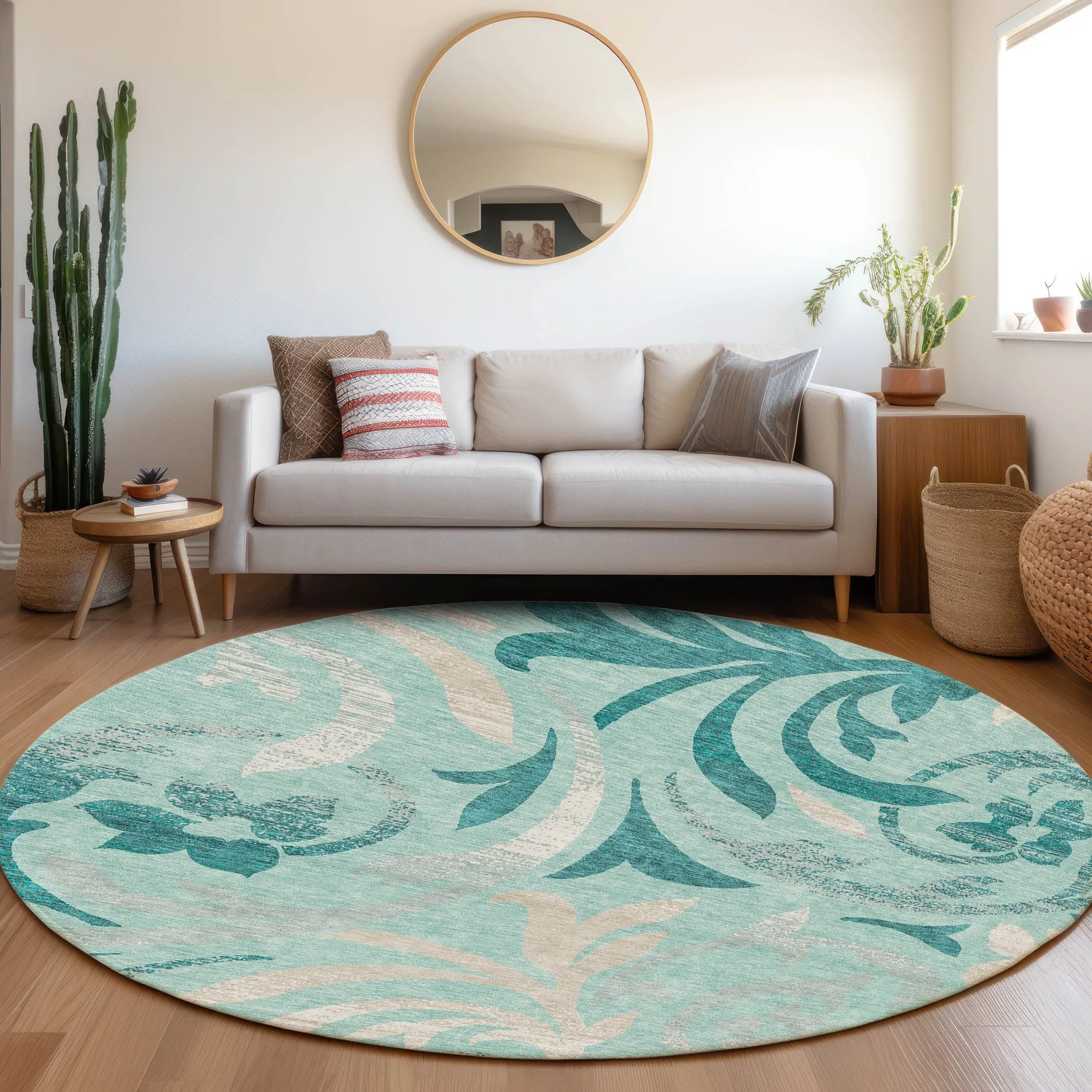 Machine Washable Indoor/ Outdoor Chantille Floral Scroll Rug