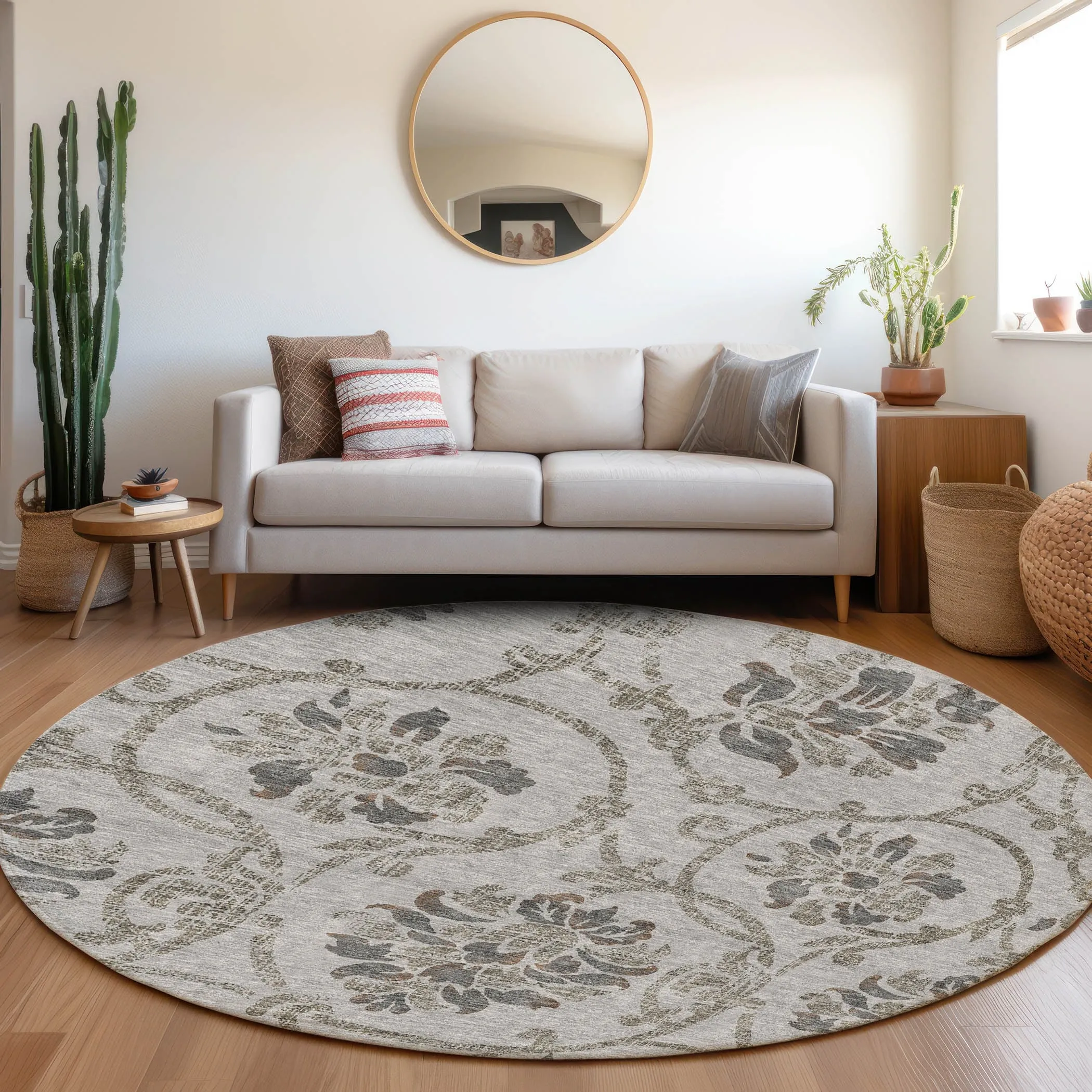 Machine Washable Indoor/ Outdoor Chantille Floral Scroll Rug