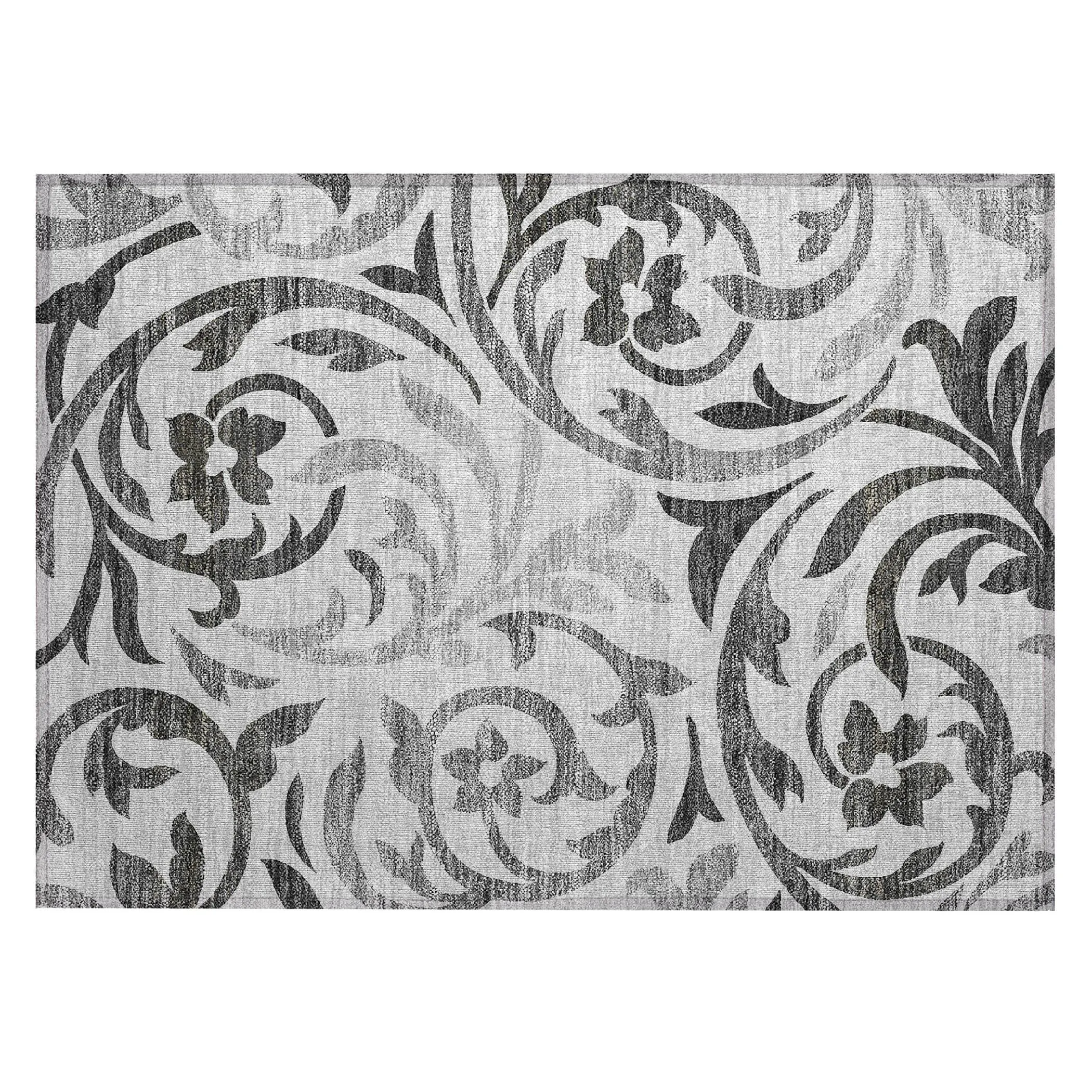 Machine Washable Indoor/ Outdoor Chantille Floral Scroll Rug