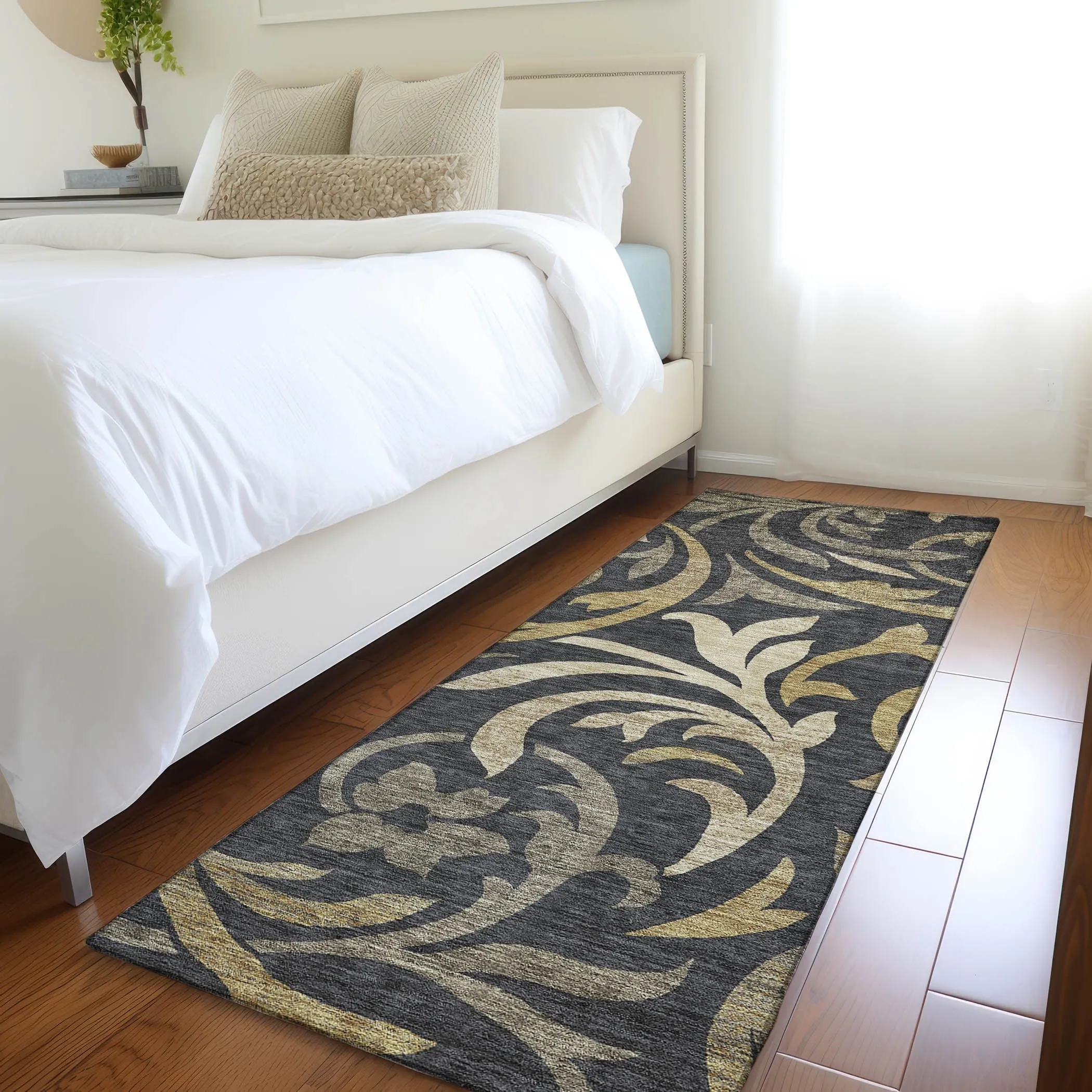 Machine Washable Indoor/ Outdoor Chantille Floral Scroll Rug