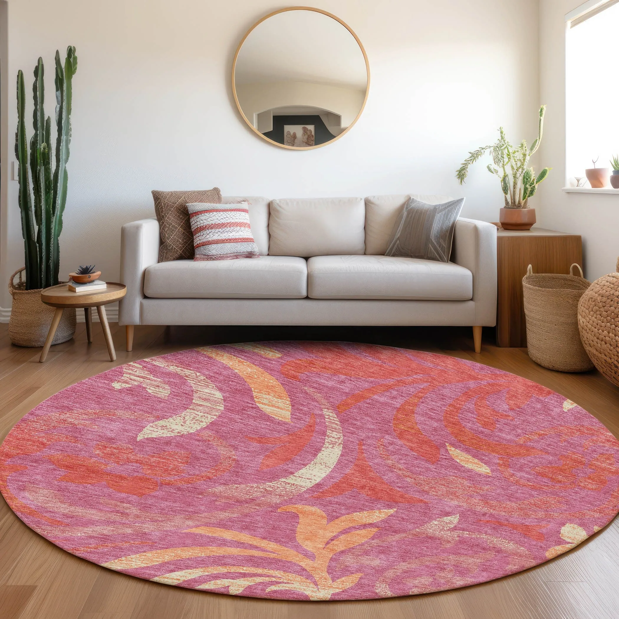 Machine Washable Indoor/ Outdoor Chantille Floral Scroll Rug