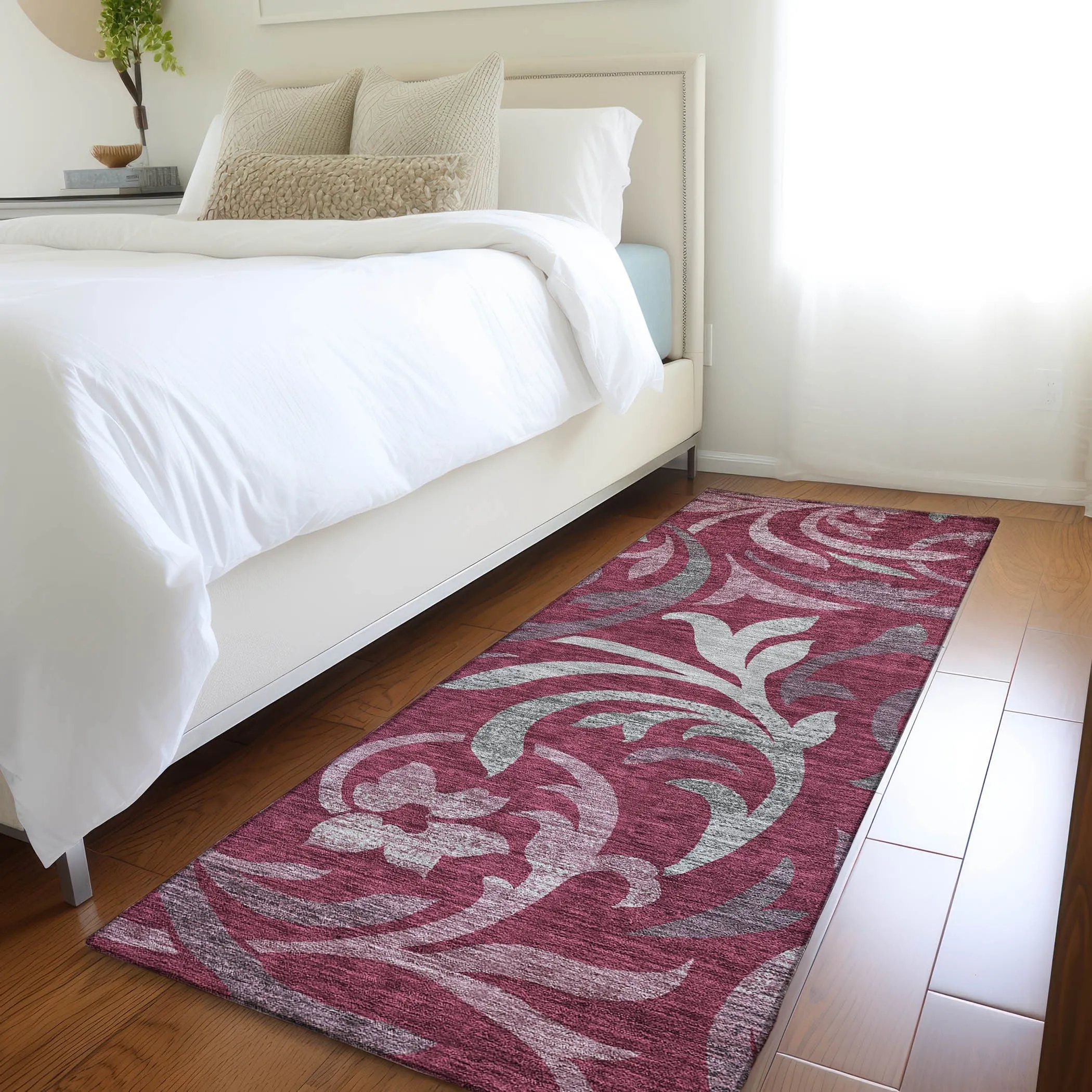 Machine Washable Indoor/ Outdoor Chantille Floral Scroll Rug