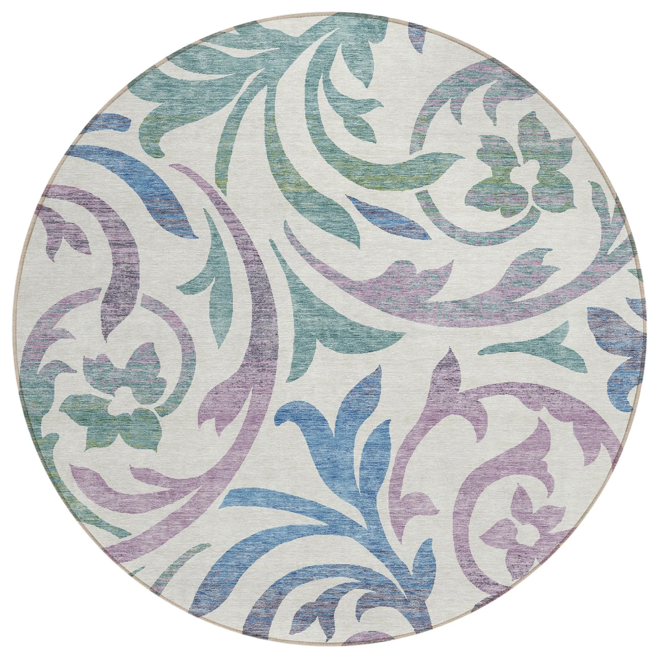 Machine Washable Indoor/ Outdoor Chantille Floral Scroll Rug