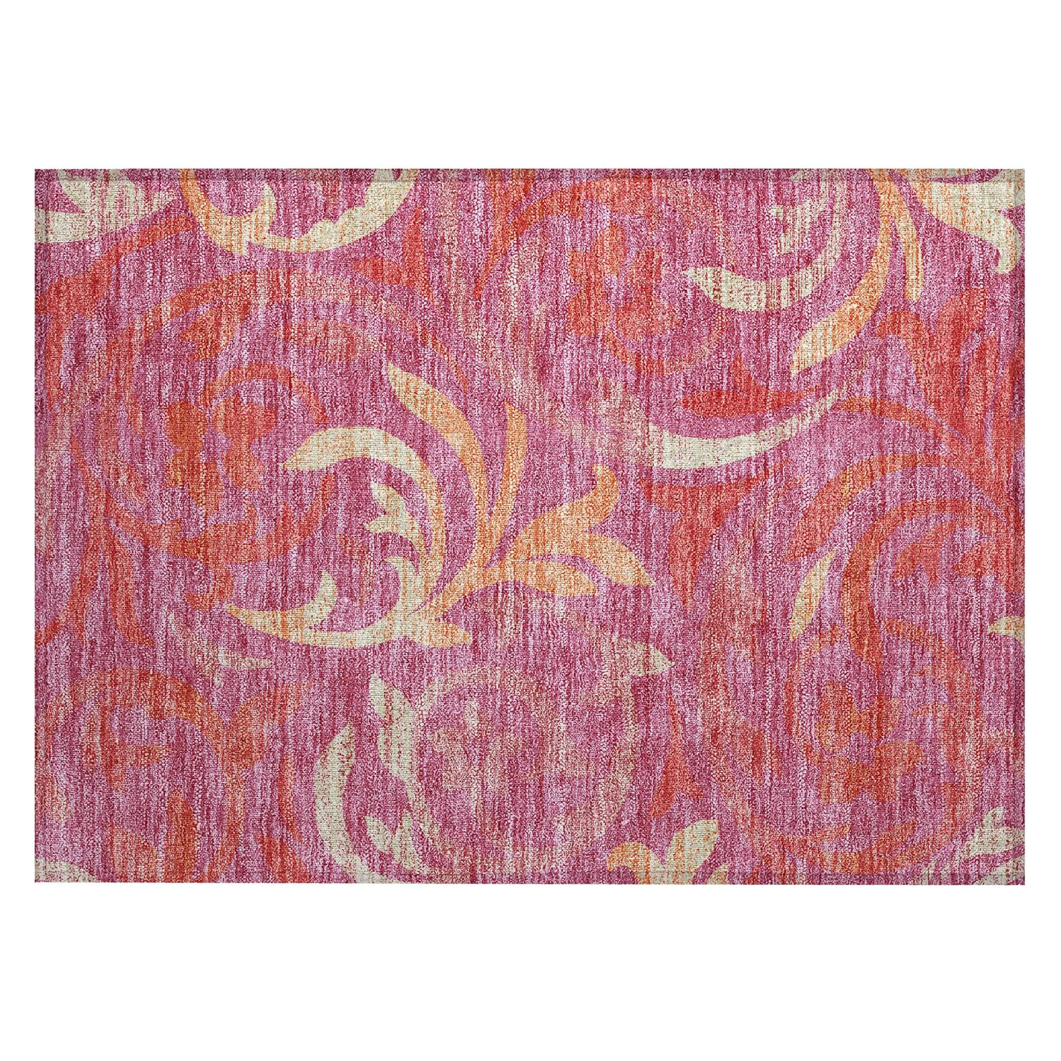 Machine Washable Indoor/ Outdoor Chantille Floral Scroll Rug