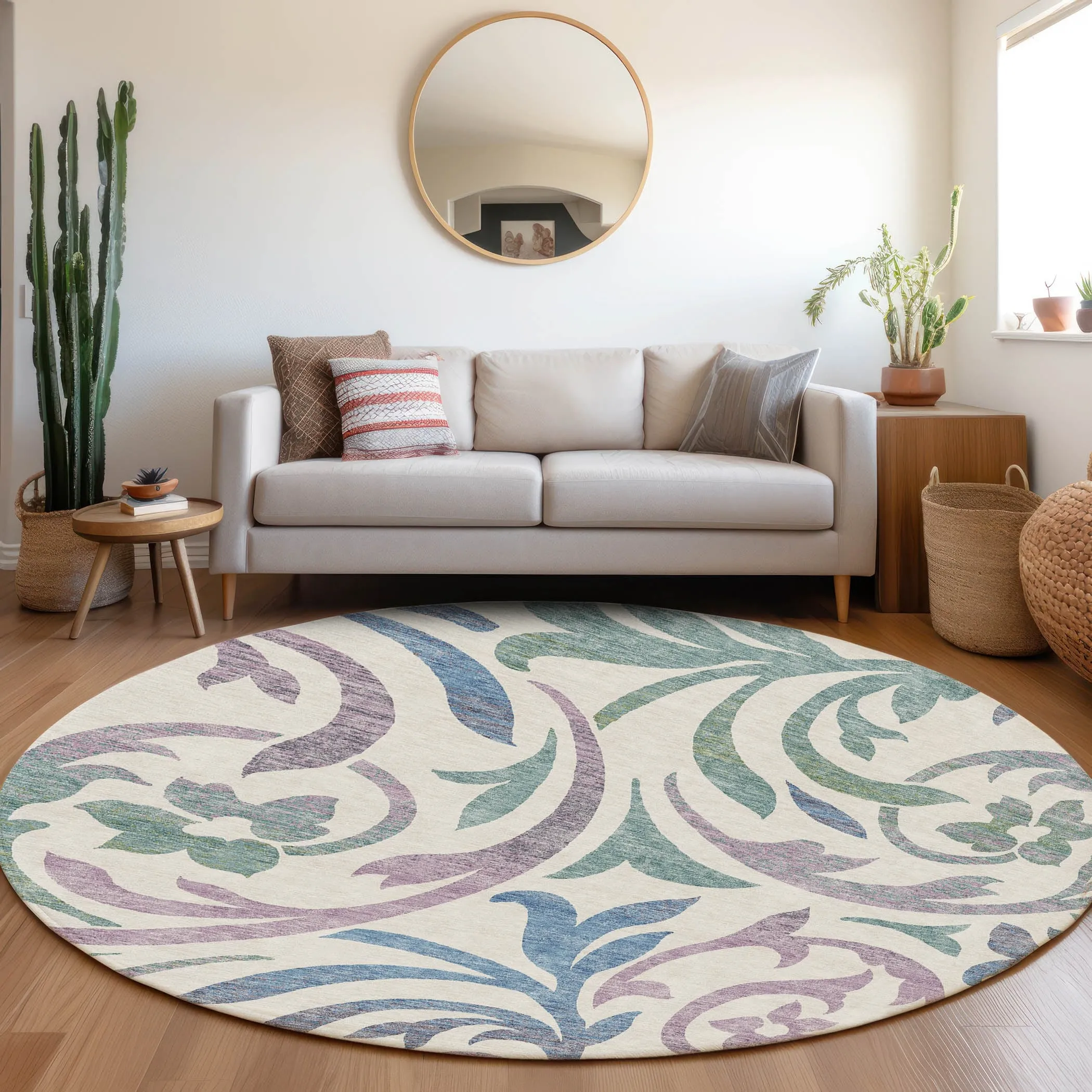 Machine Washable Indoor/ Outdoor Chantille Floral Scroll Rug